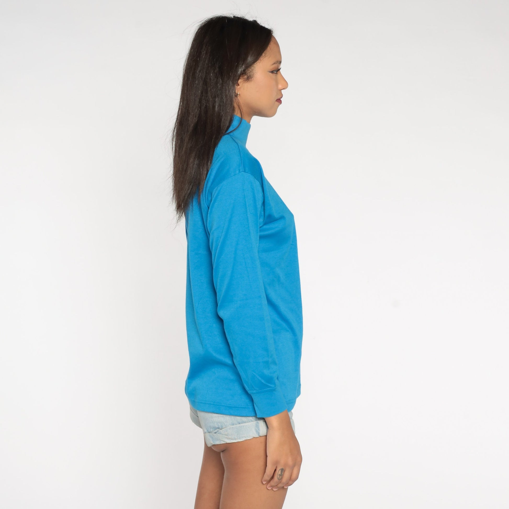 90s Blue Turtleneck Long Sleeve Pullover Cotton Blend Large L