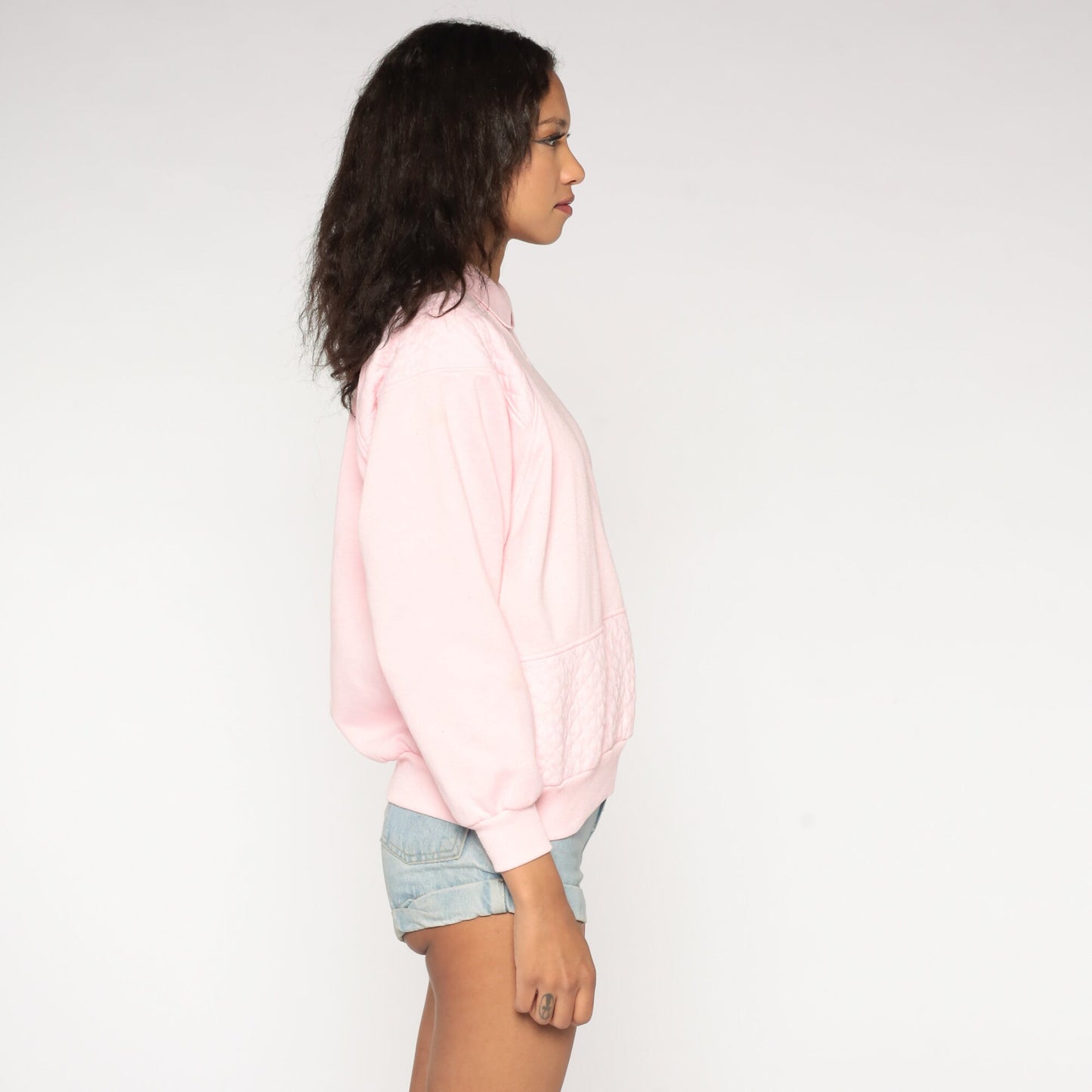 90s Gitano Baby Pink Quilted Sweatshirt Collared Raglan Medium