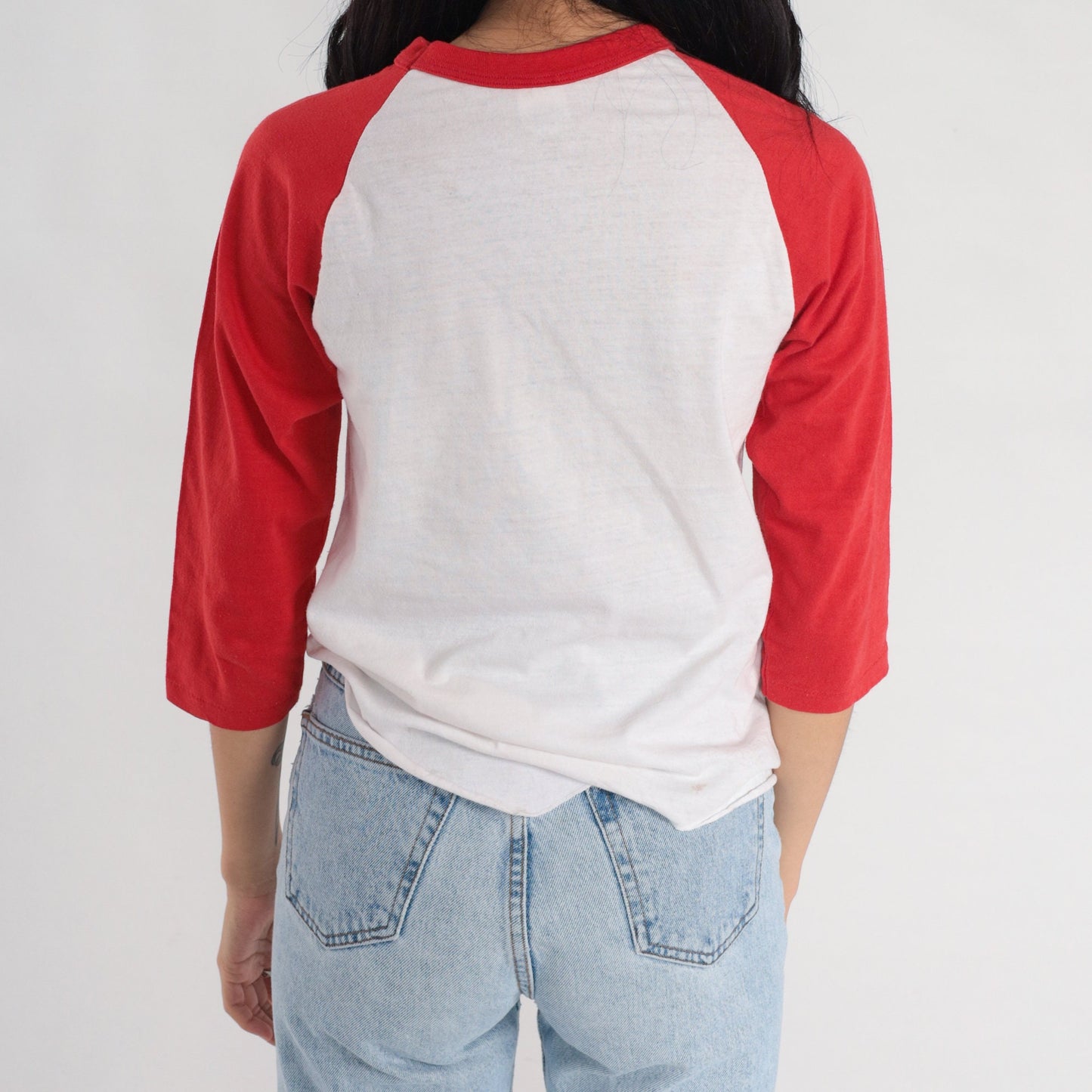 80s Jesus Lives Ringer Tee Raglan Sleeve White Red Graphic Small