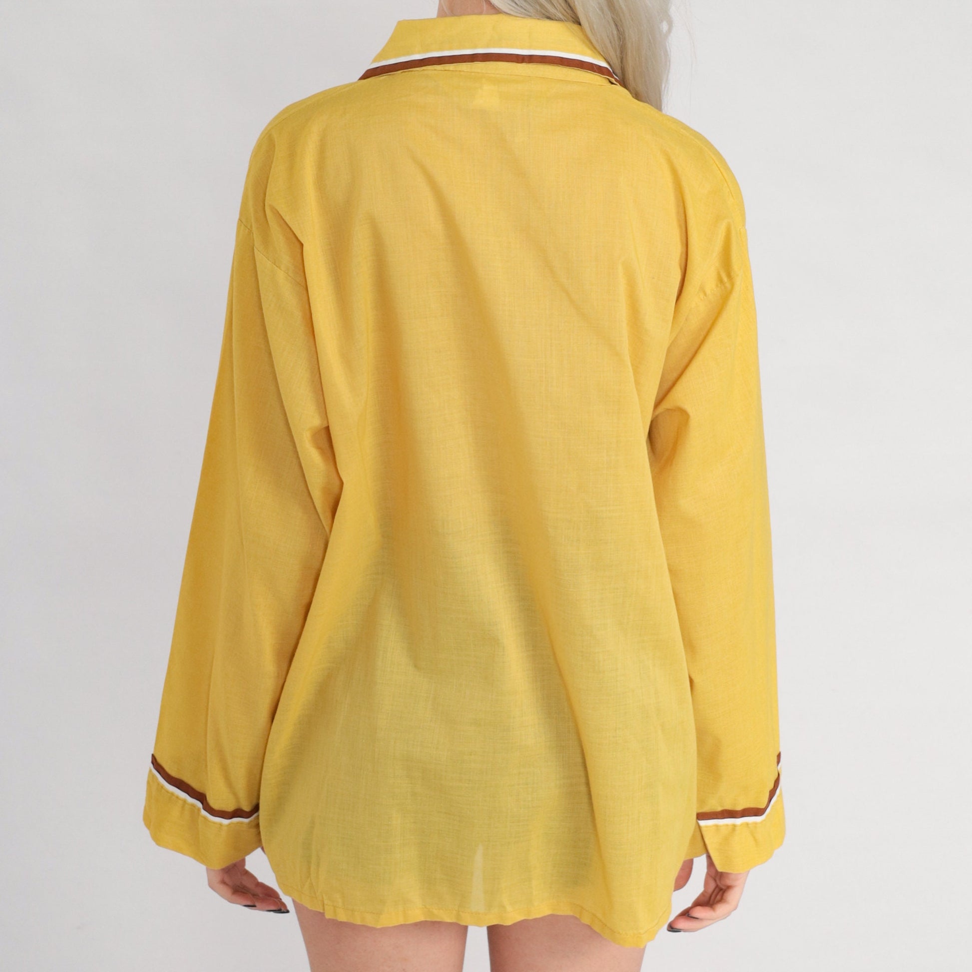 70s Selkirk Mustard Yellow Pajama Shirt Button-Up Long Sleeve Large