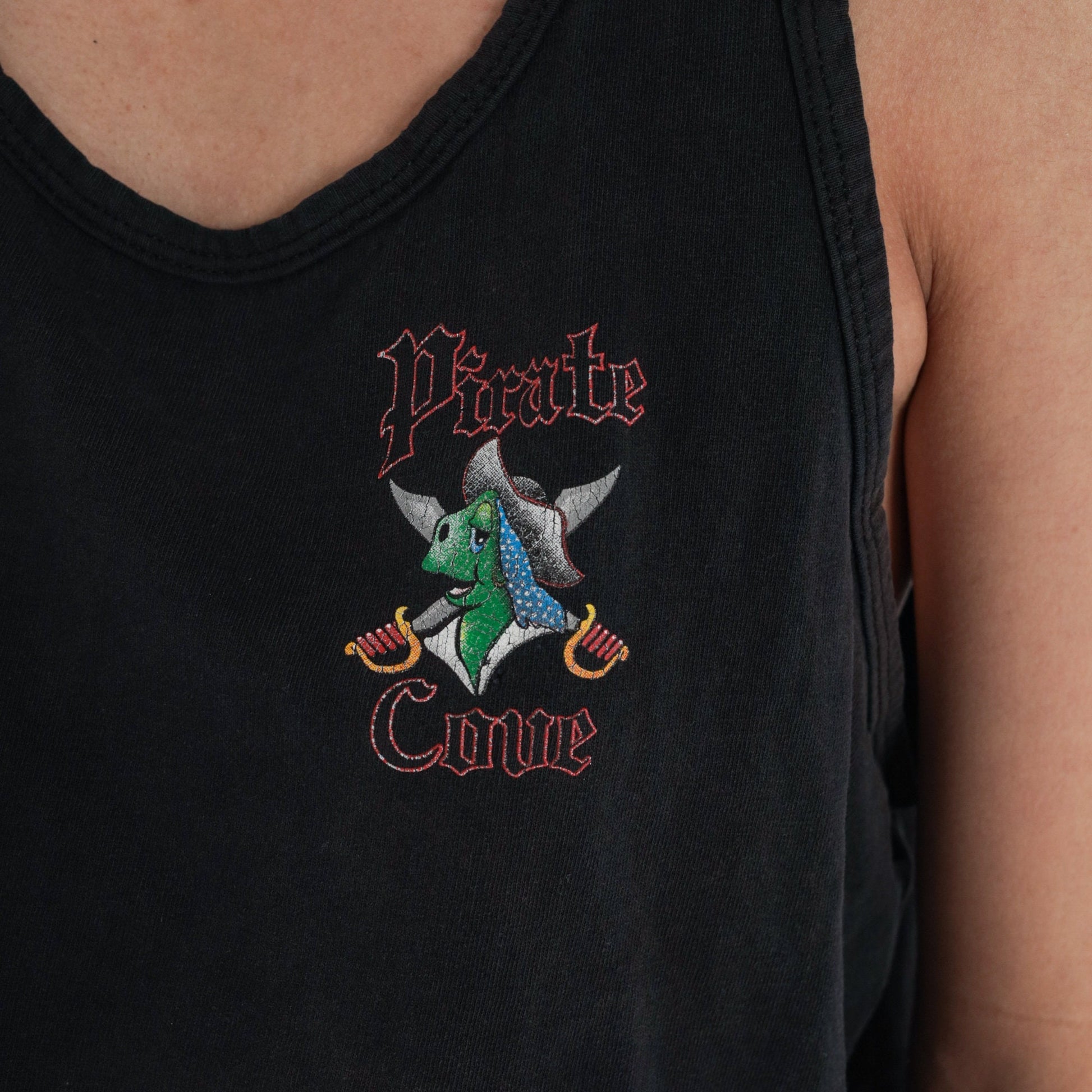 90s Pirate Cove Beach Bar Tank Top Black Graphic Cotton Medium Large
