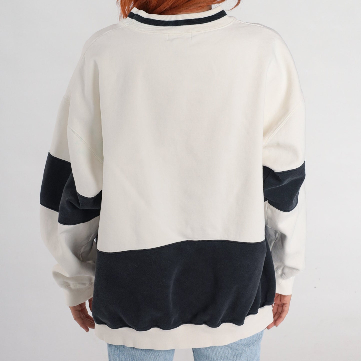 90s Hunt Club Color Block Sweatshirt Black White Ringer Crewneck Extra Large XL
