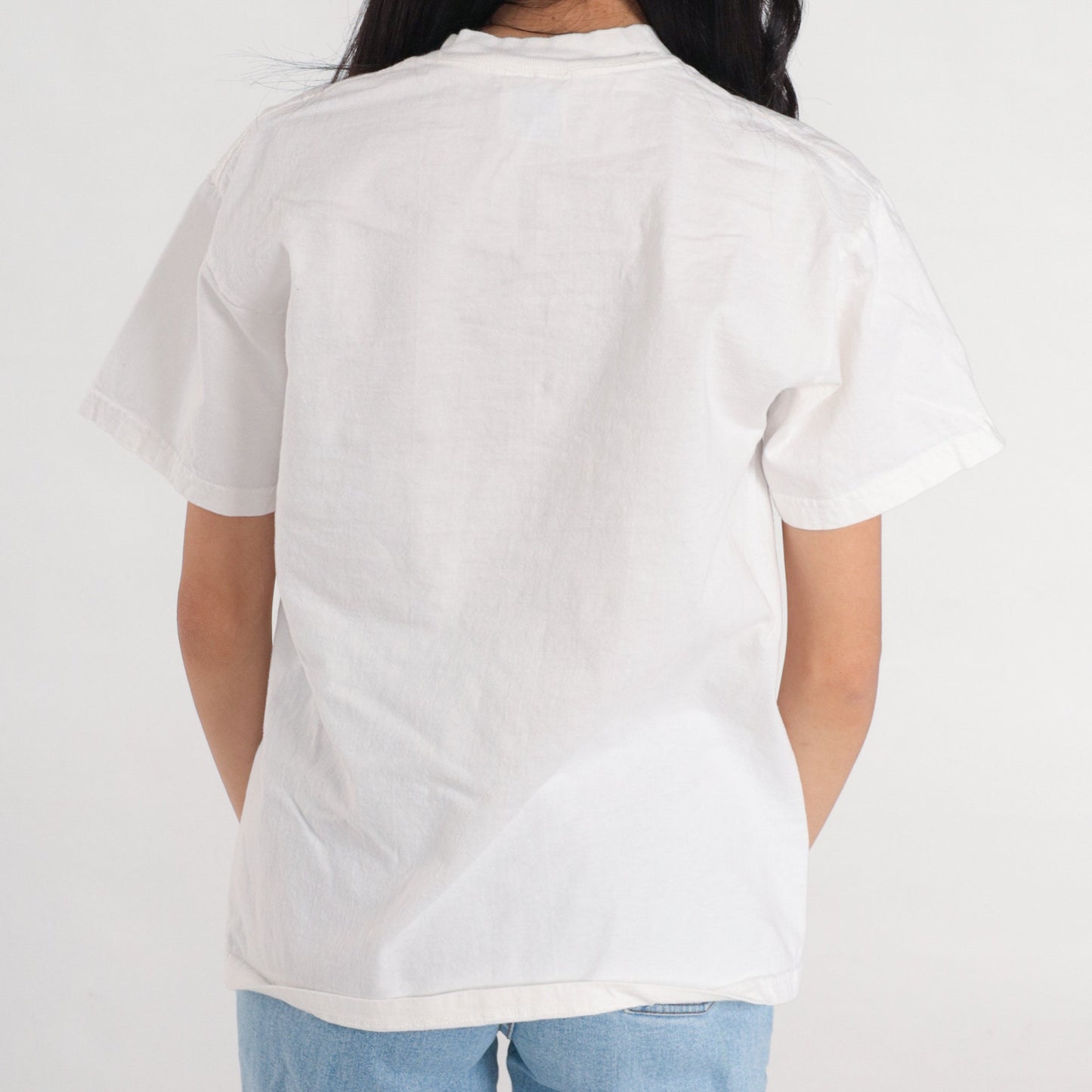 90s Nurse Graphic T-Shirt "Care We Do Best" Embroidered White Cotton Medium M