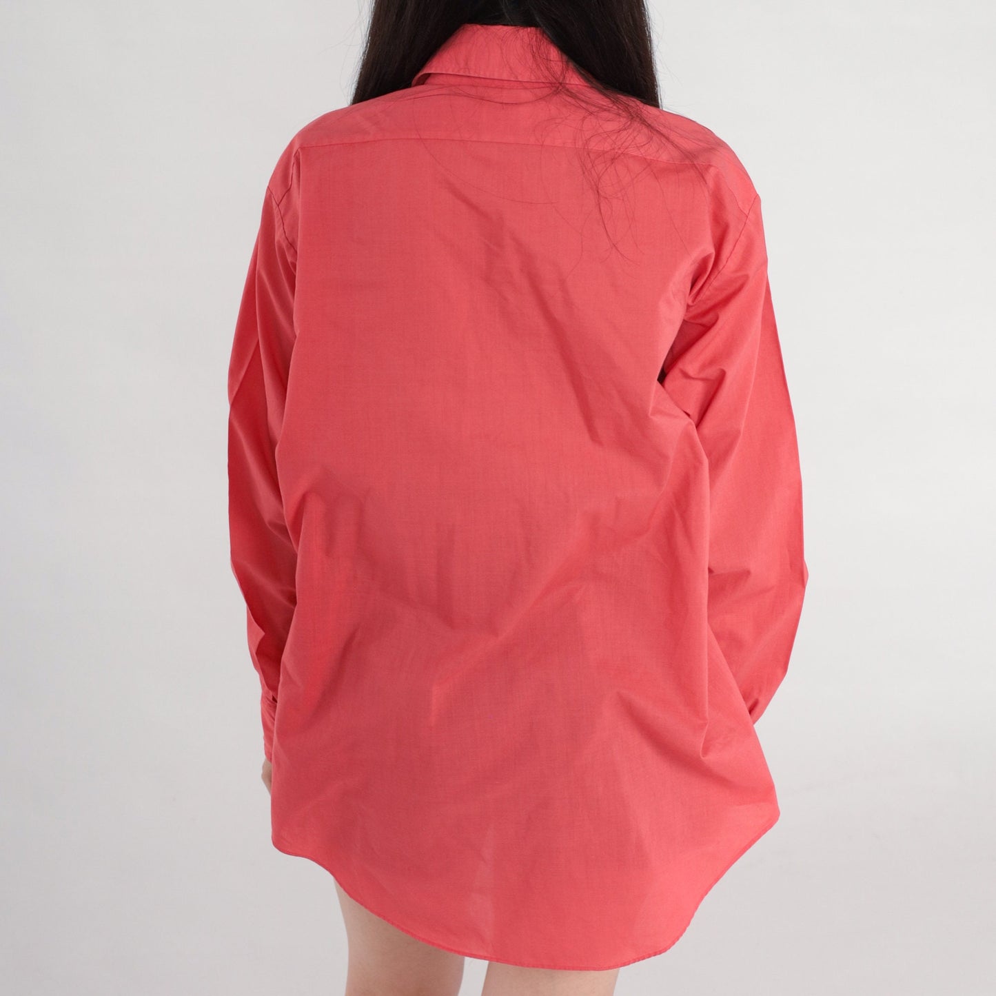 70s Coral Pink Button-Up Shirt Long Sleeve Collared Oxford Large