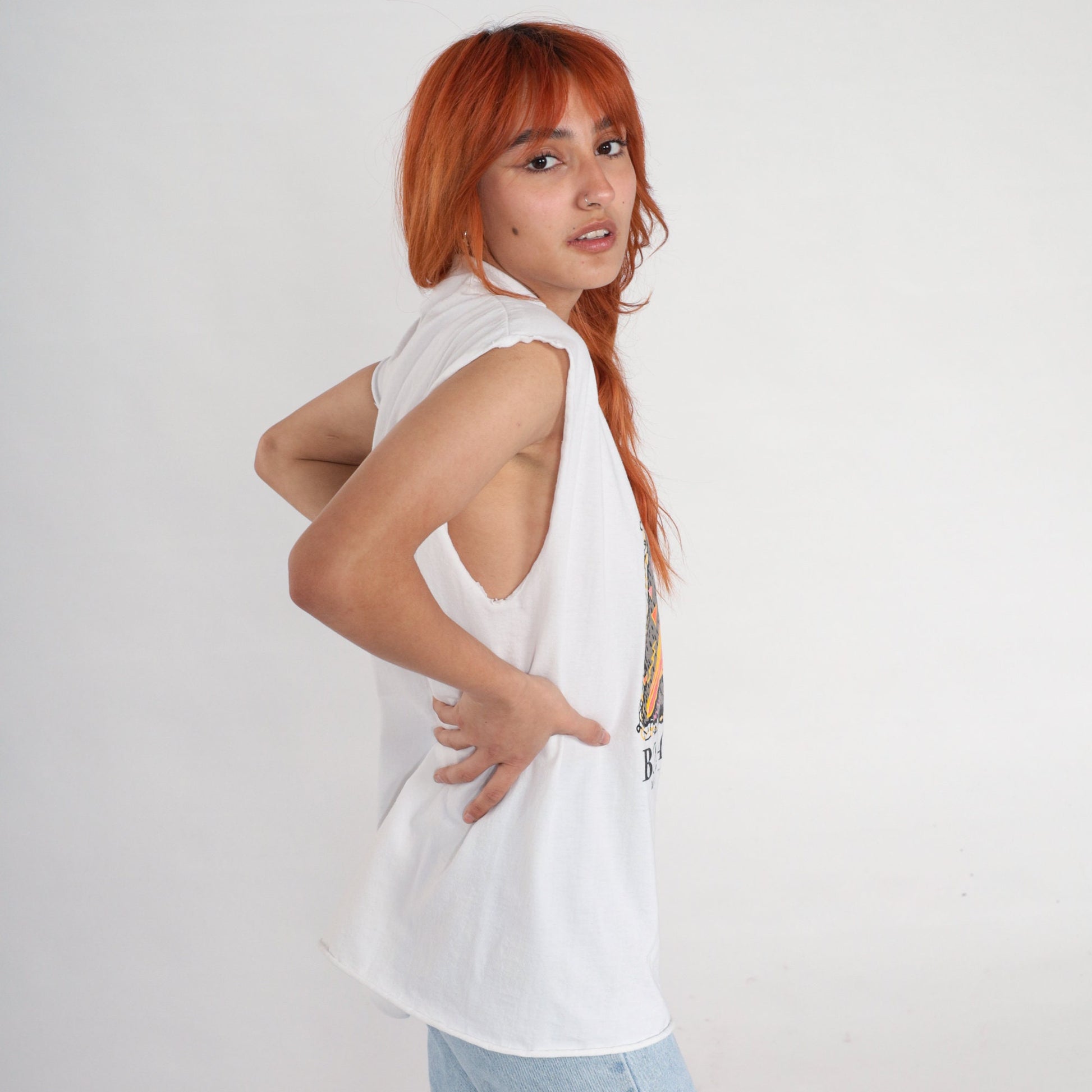 00s Boracay Philippines Seashell Graphic Tank Top White Large
