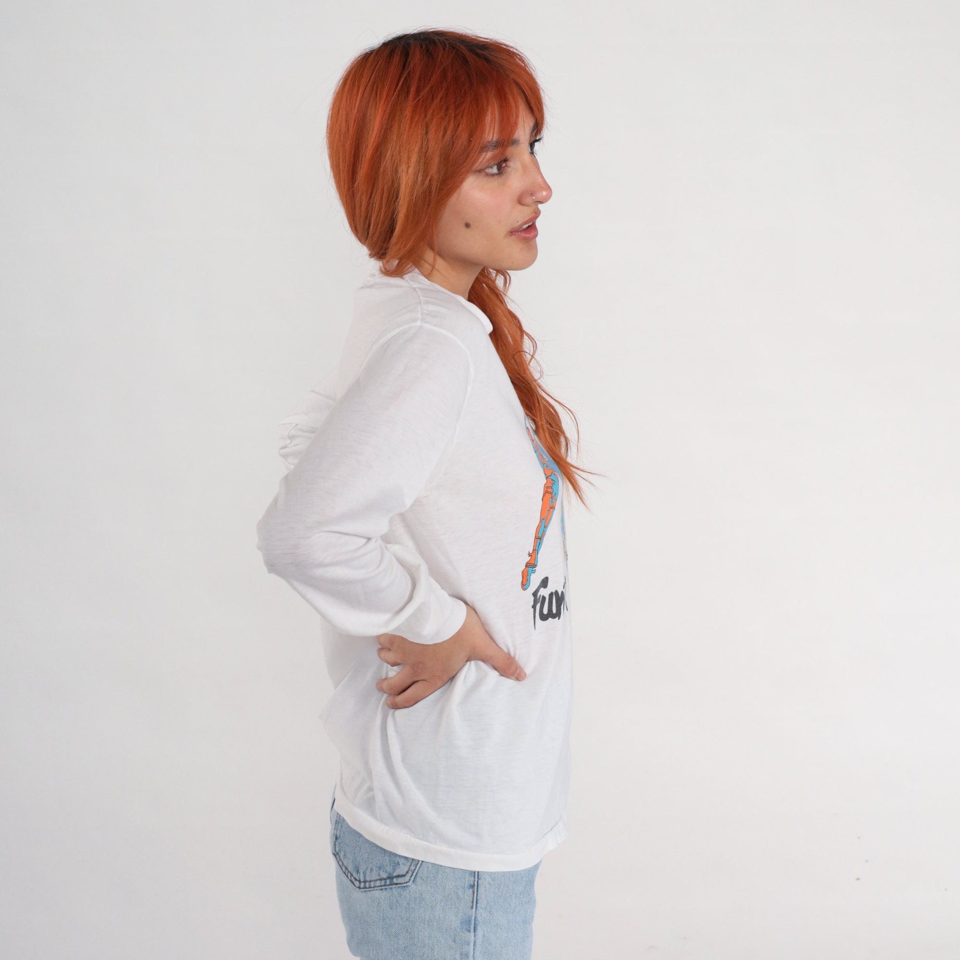 90s Funwear Sports Graphic Long Sleeve T-Shirt White Medium