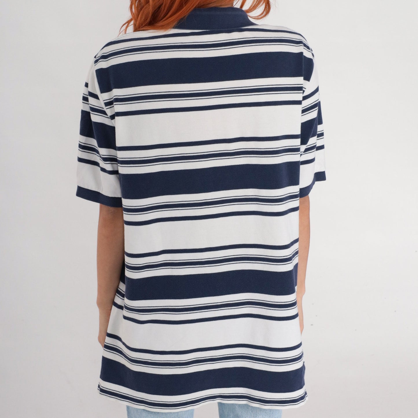 90s Polo Golf Ralph Lauren Striped Quarter-Button Shirt White Navy Men's Large