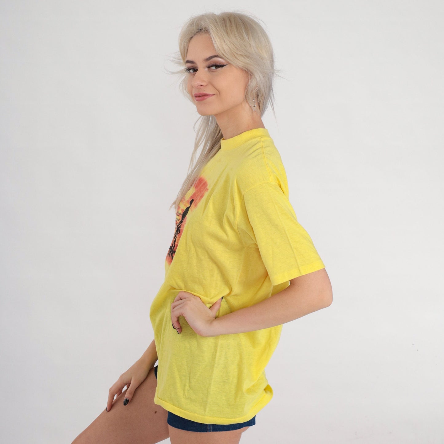 80s Albert Camus Quote Friendship T-Shirt Yellow Graphic Single Stitch Extra Large
