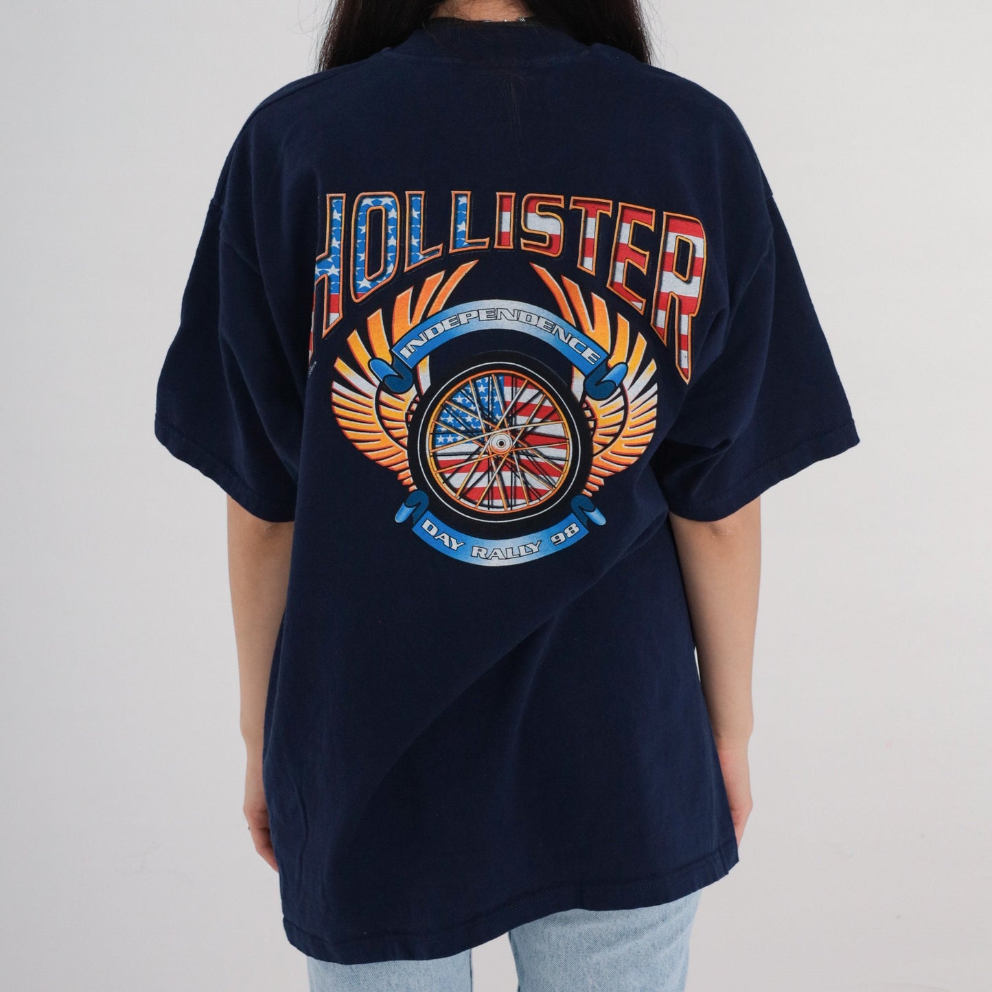 1998 Hollister Independence Rally Biker Tee Navy Blue Cotton Extra Large