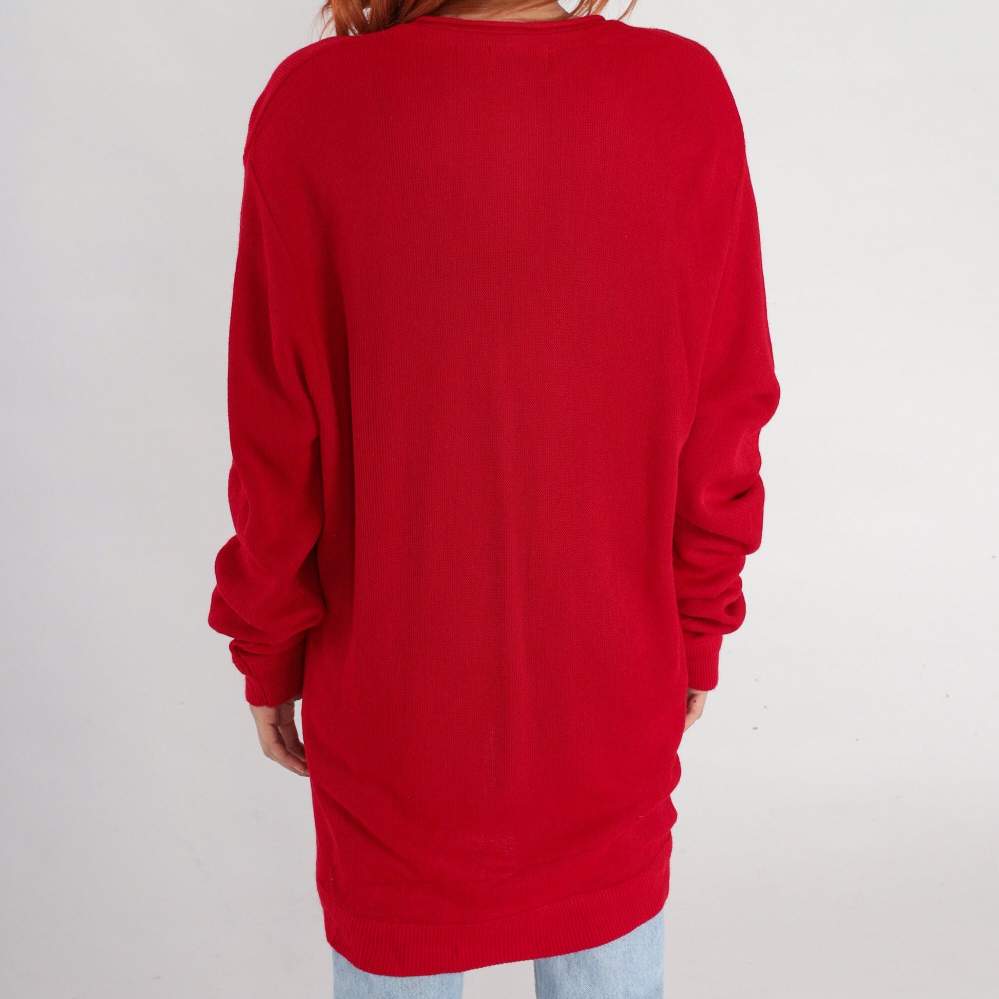 80s Red Cardigan V-Neck Knit Button-Up Sweater Extra Large XL