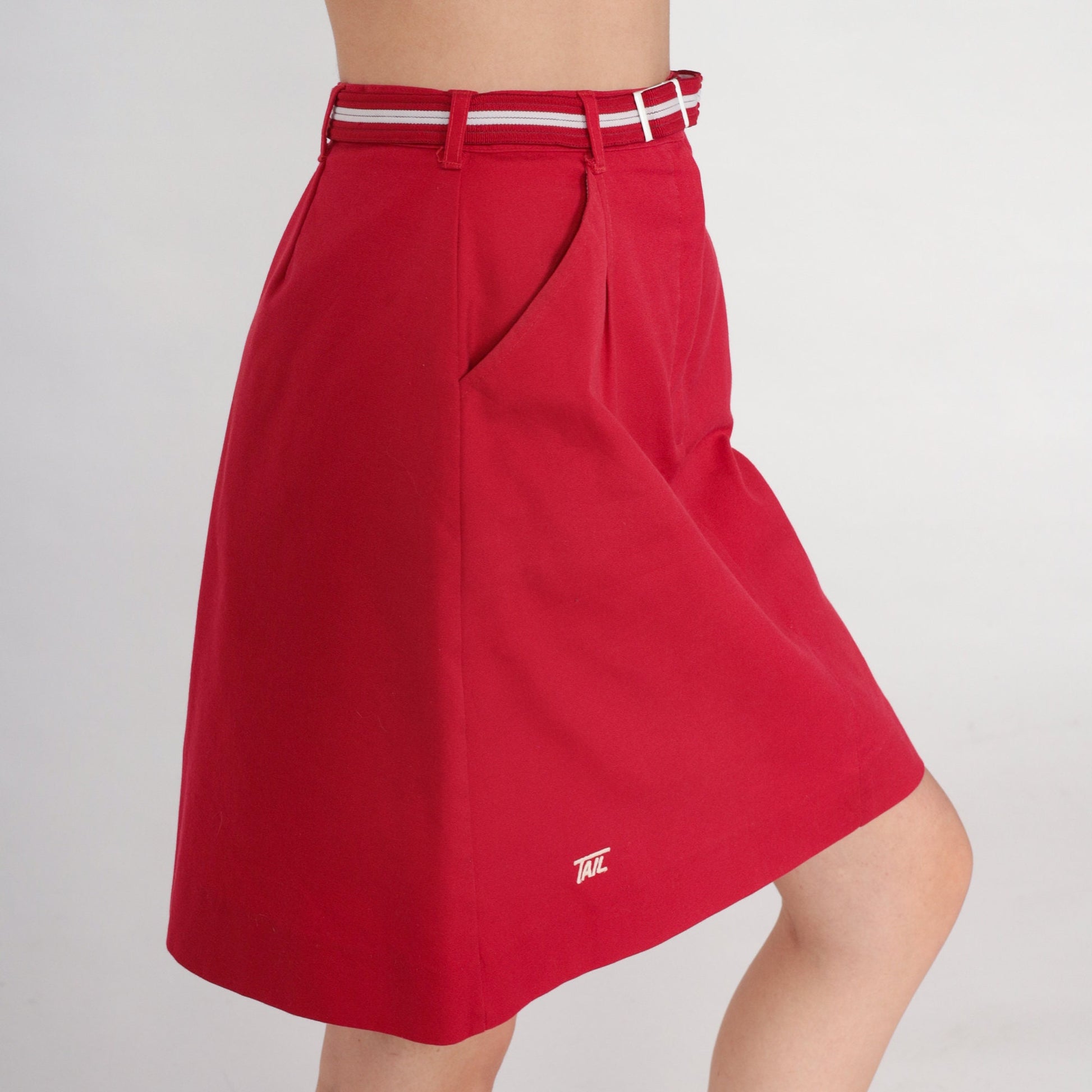 80s Tail Red Mini Skirt Preppy Golf Straight High Waisted Small