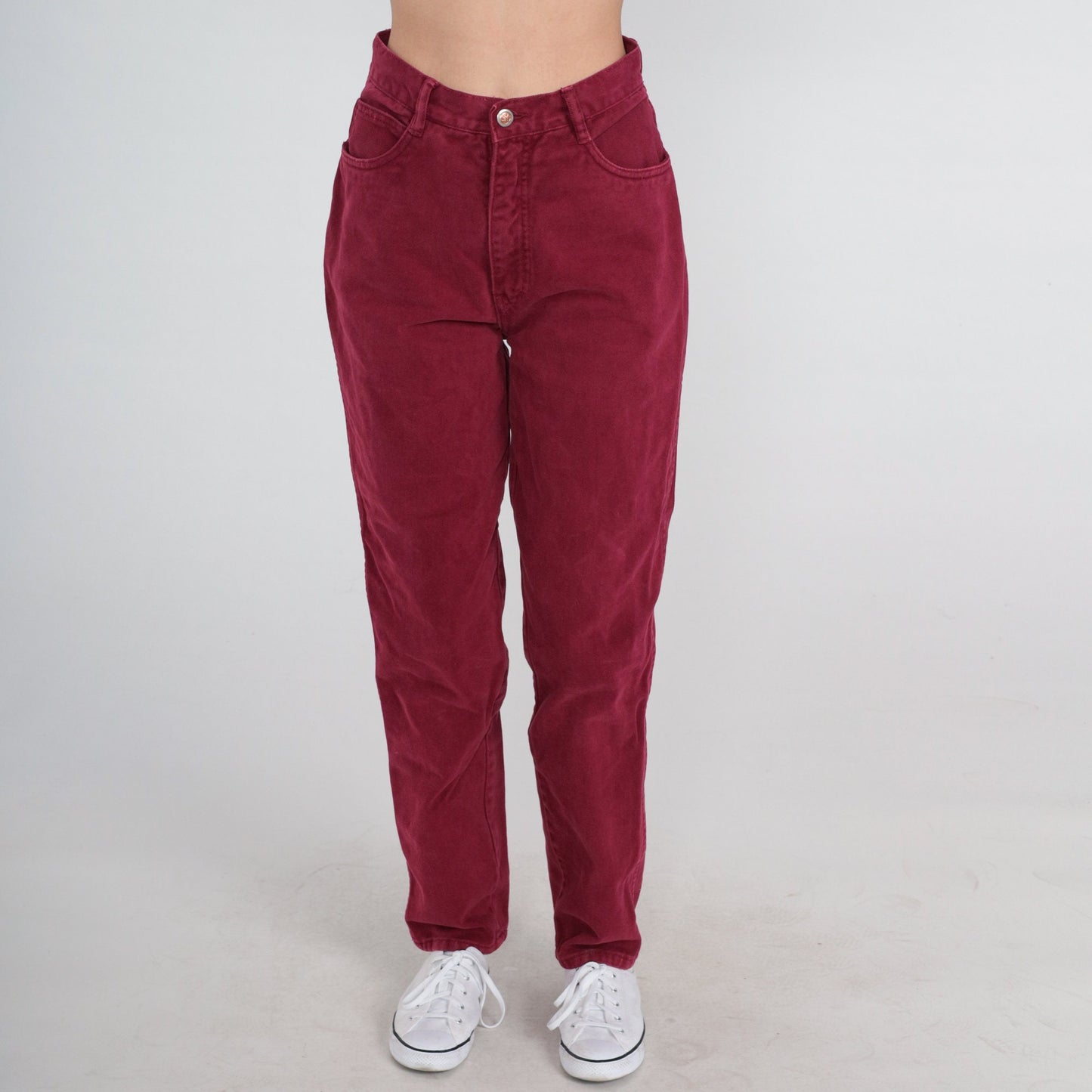 90s Bill Blass High Waist Tapered Mom Jeans Burgundy Denim Small S