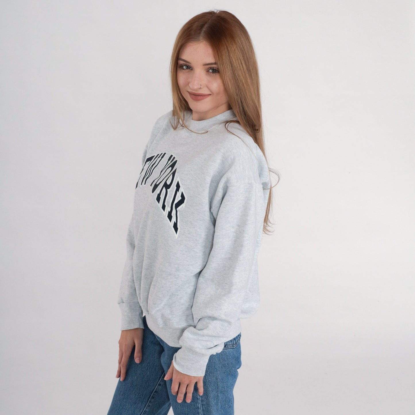 Y2K New York NYC Graphic Sweatshirt Heather Grey Crewneck Medium M