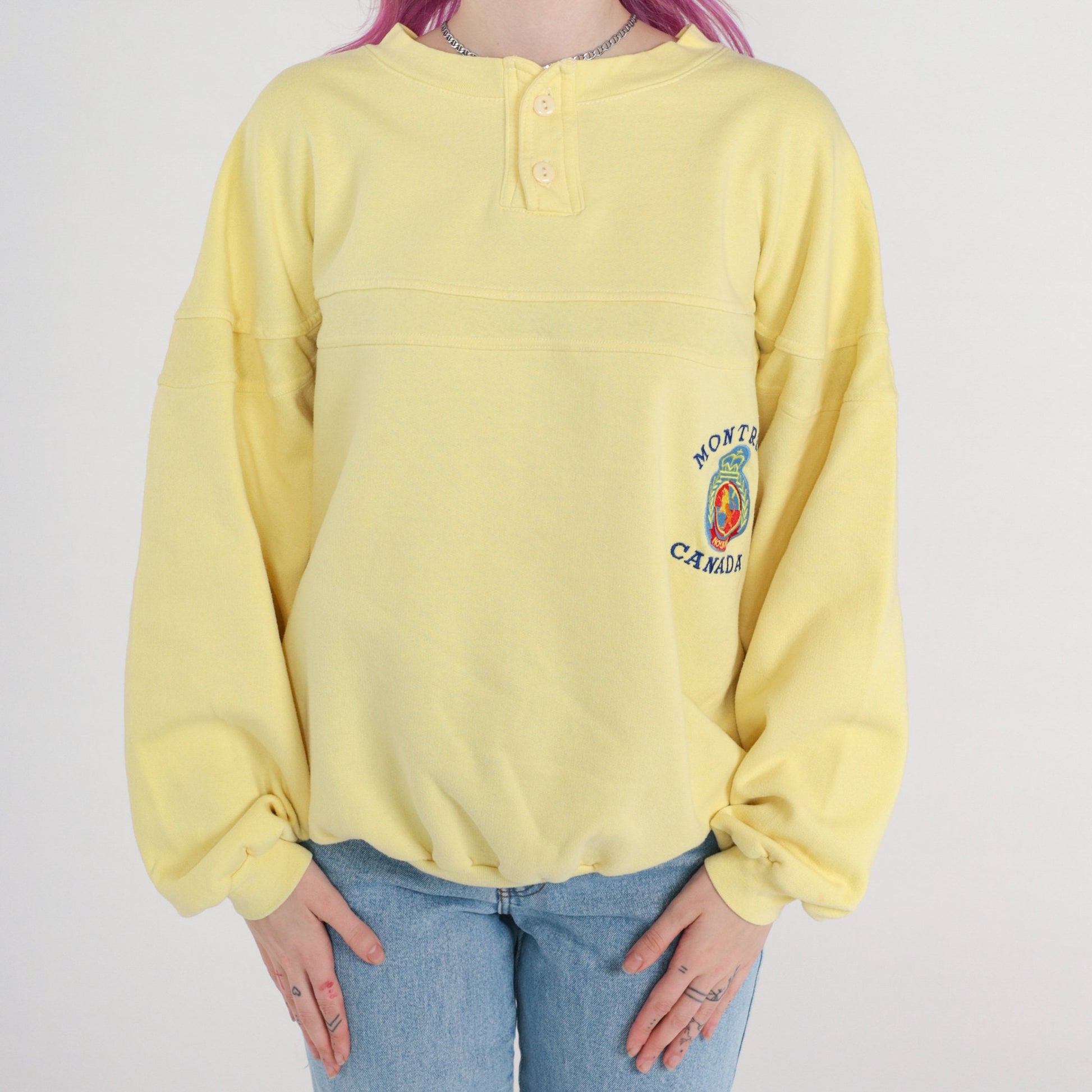 80s Montreal Quebec Canada Sweatshirt Yellow Graphic Pullover Extra Large XL