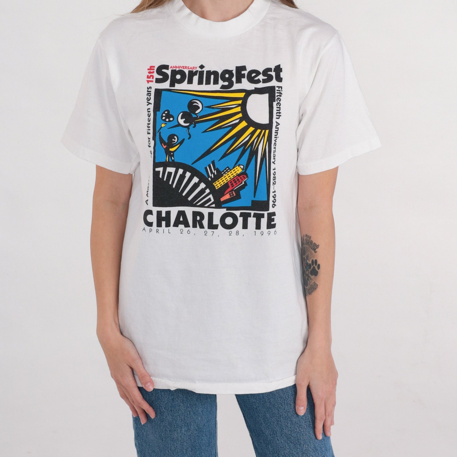 1996 Charlotte Springfest Festival Graphic T-Shirt North Carolina Single Stitch Medium
