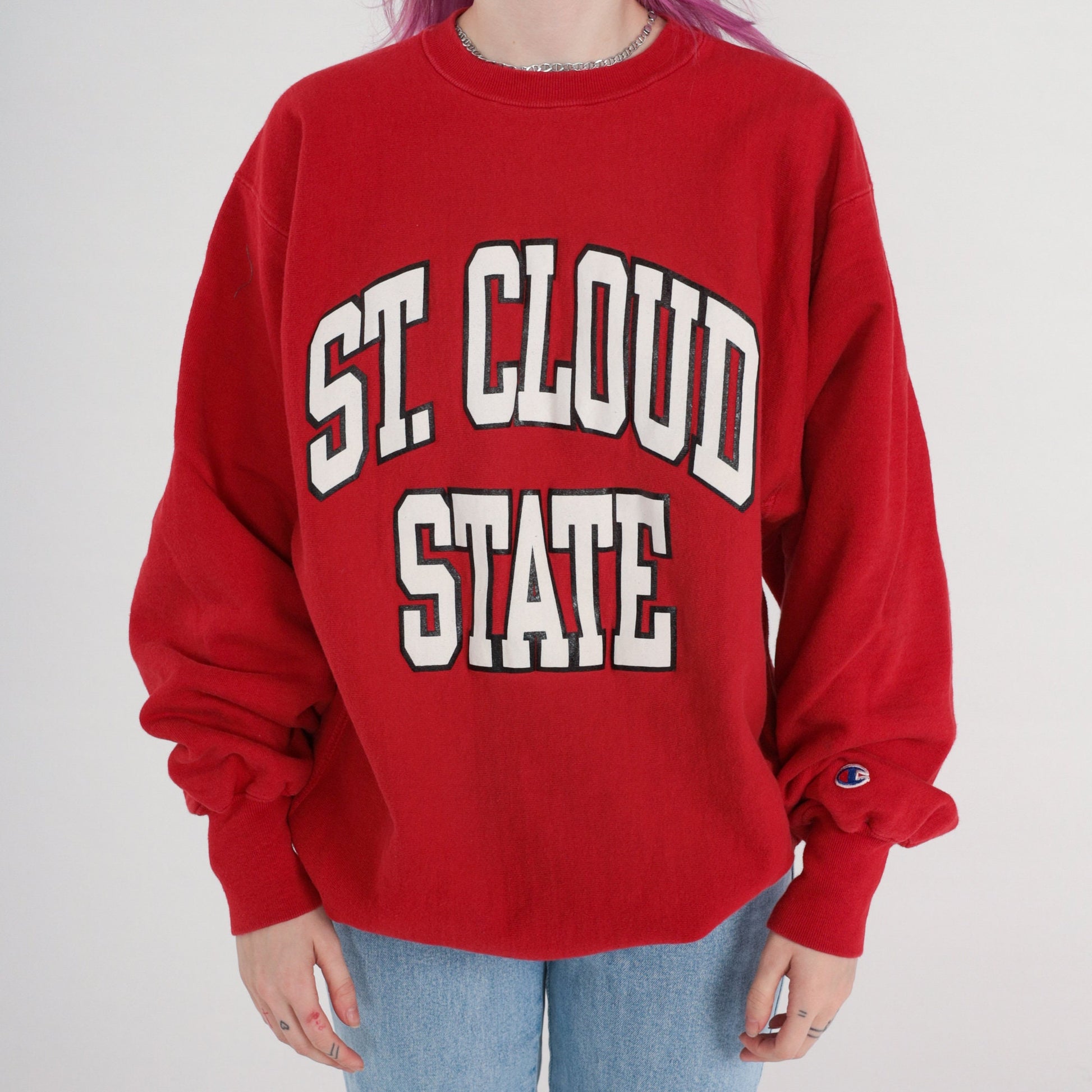 00s St. Cloud State University Champion Sweatshirt Red Crewneck Extra Extra Large XXL