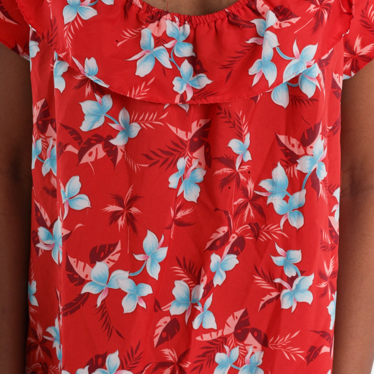 80s Hawaiian Floral Mini Dress Red Shift Short Sleeve Large