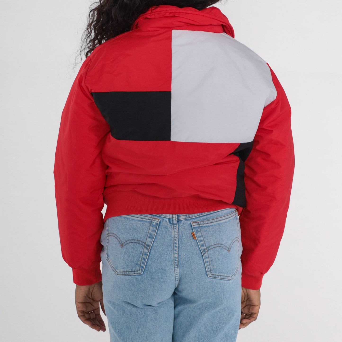 80s Trail Master Color Block Puffer Ski Jacket Red Grey Black Medium