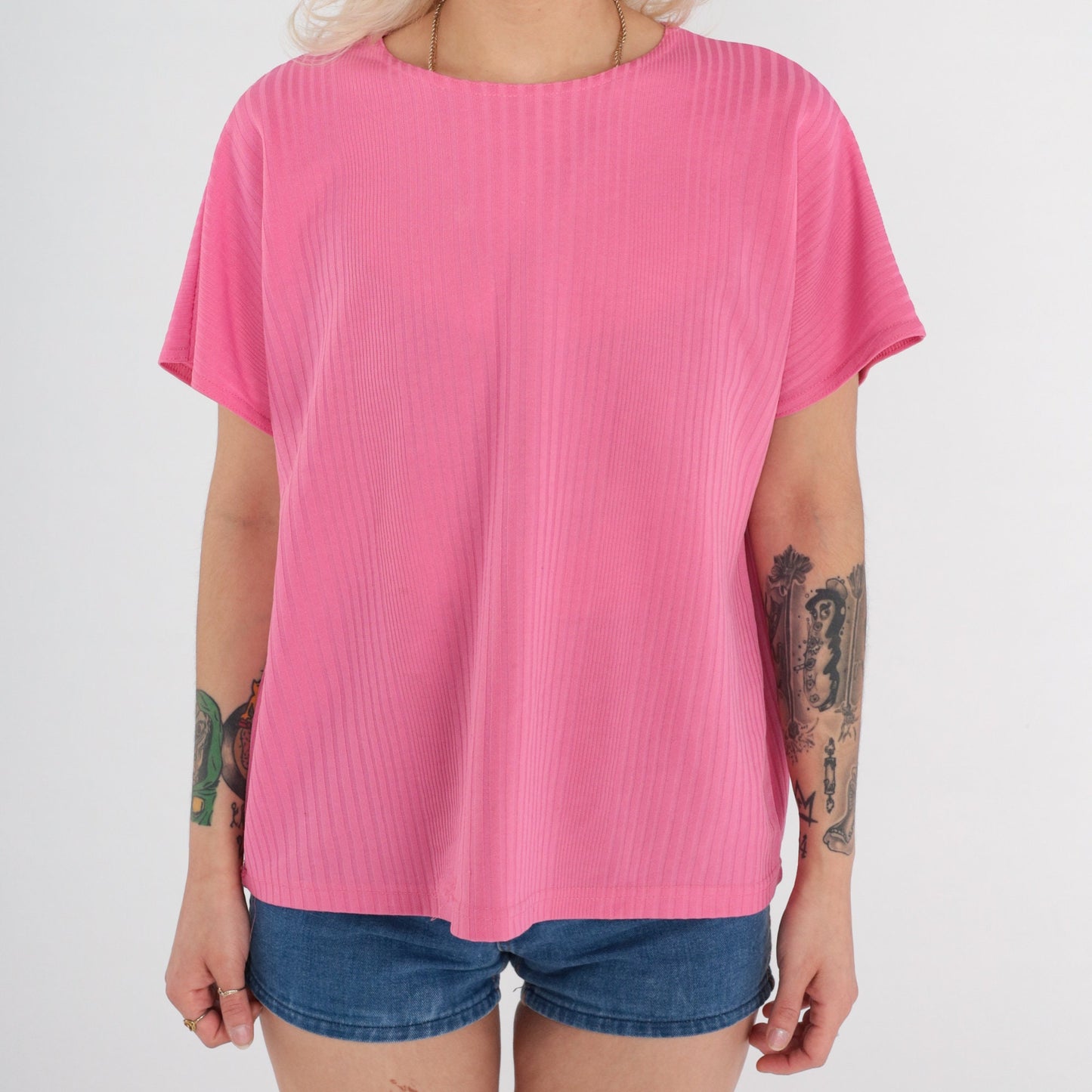 90s Pink Ribbed T-Shirt Plain Tee Extra Large XL