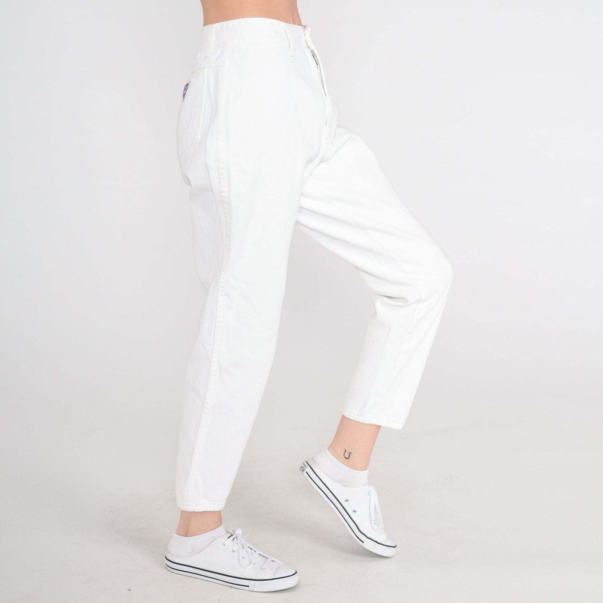 90s White Tapered Mom Jeans High Rise Cotton Denim Small 28
