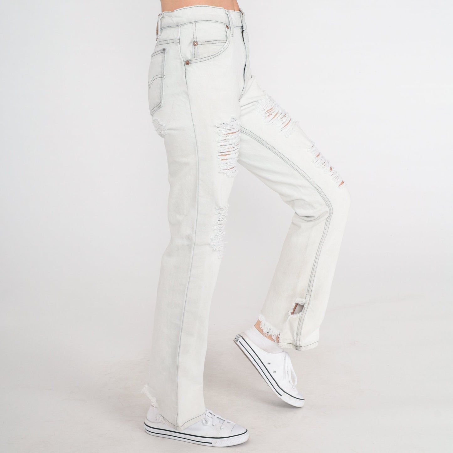 00s Levi's 517 Bootcut Jeans Light Grey Distressed Ripped Denim Small 28