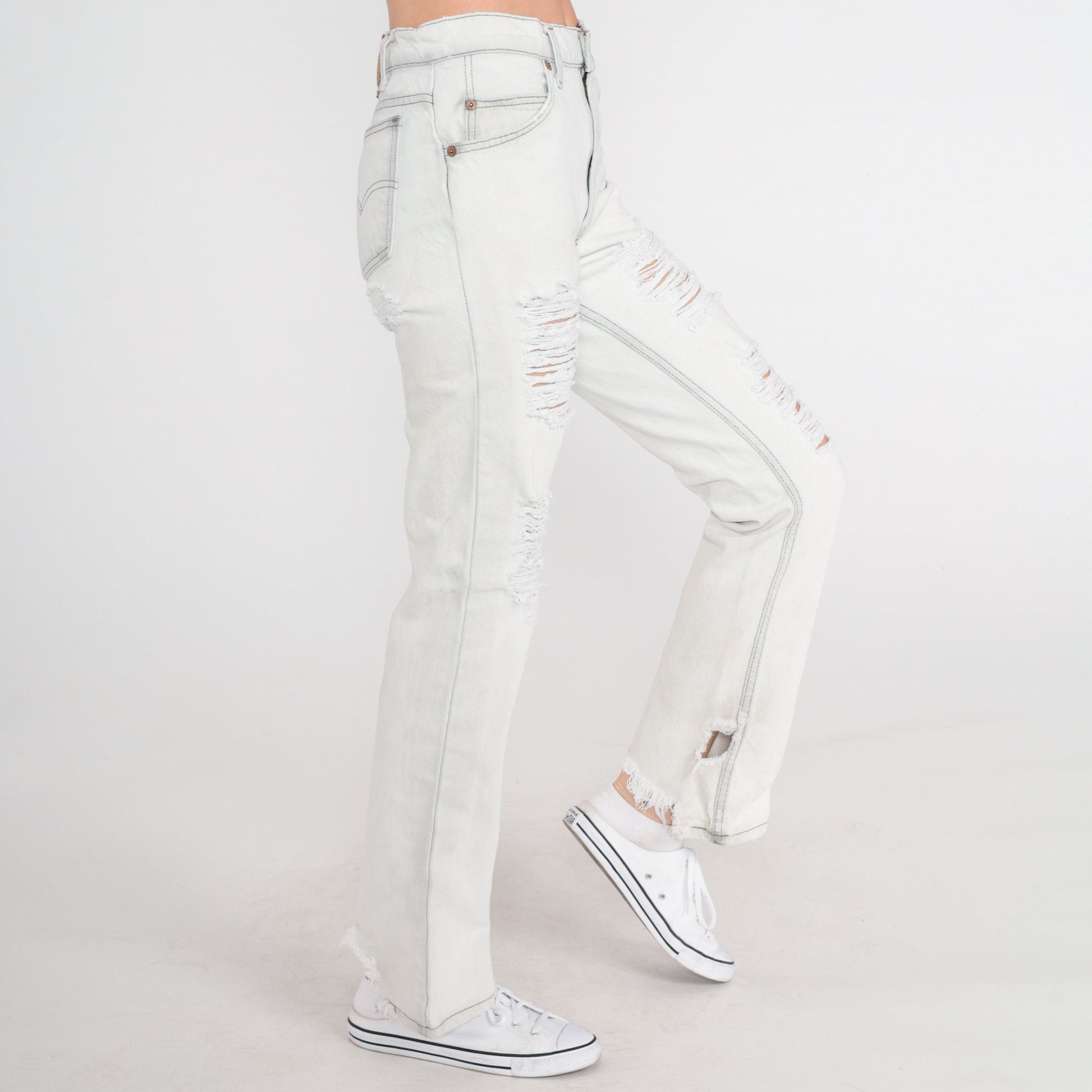 00s Levi's 517 Bootcut Jeans Light Grey Distressed Ripped Denim Small 28