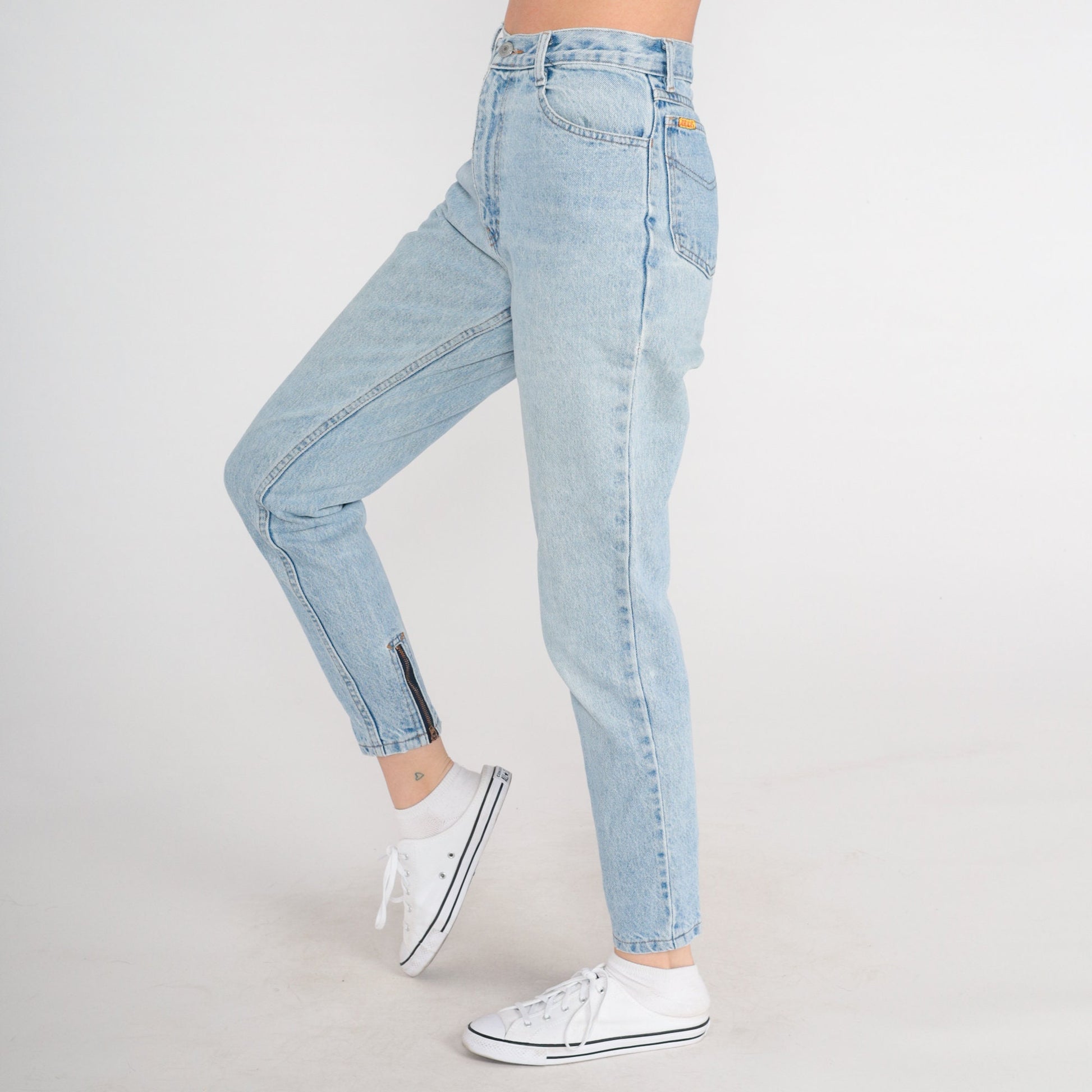 90s Jordache High-Waist Mom Jeans Ankle Zip Blue Denim Extra Small