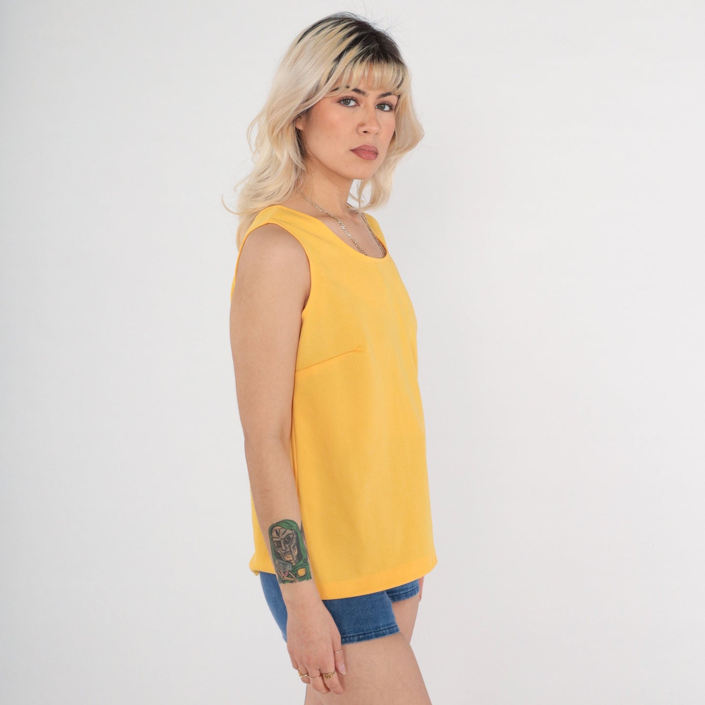 70s Yellow Tank Top Sleeveless Scoop Neck Polyester Medium