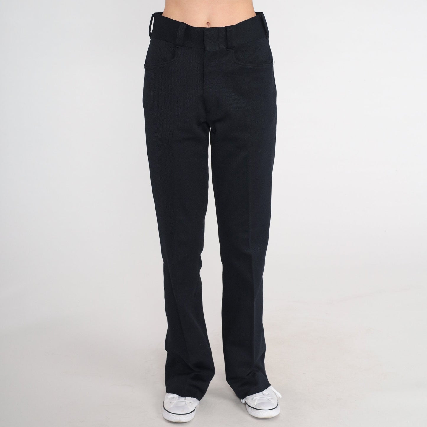 70s Black Flared Trousers Mid Rise Vintage 1970s Pants Medium
