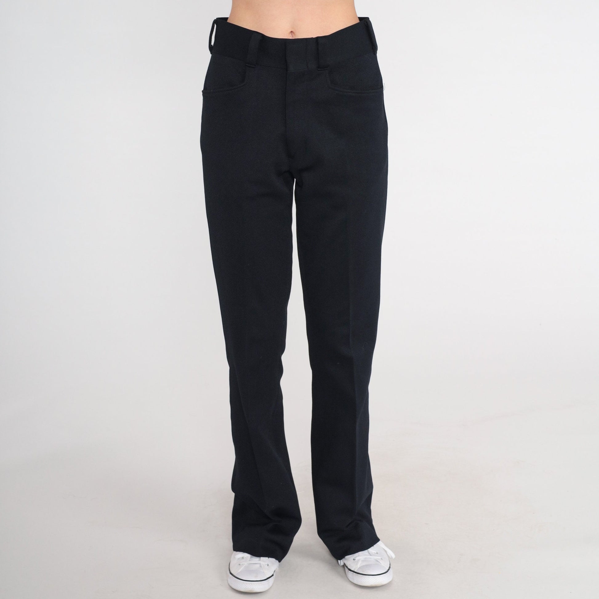 70s Black Flared Trousers Mid Rise Vintage 1970s Pants Medium