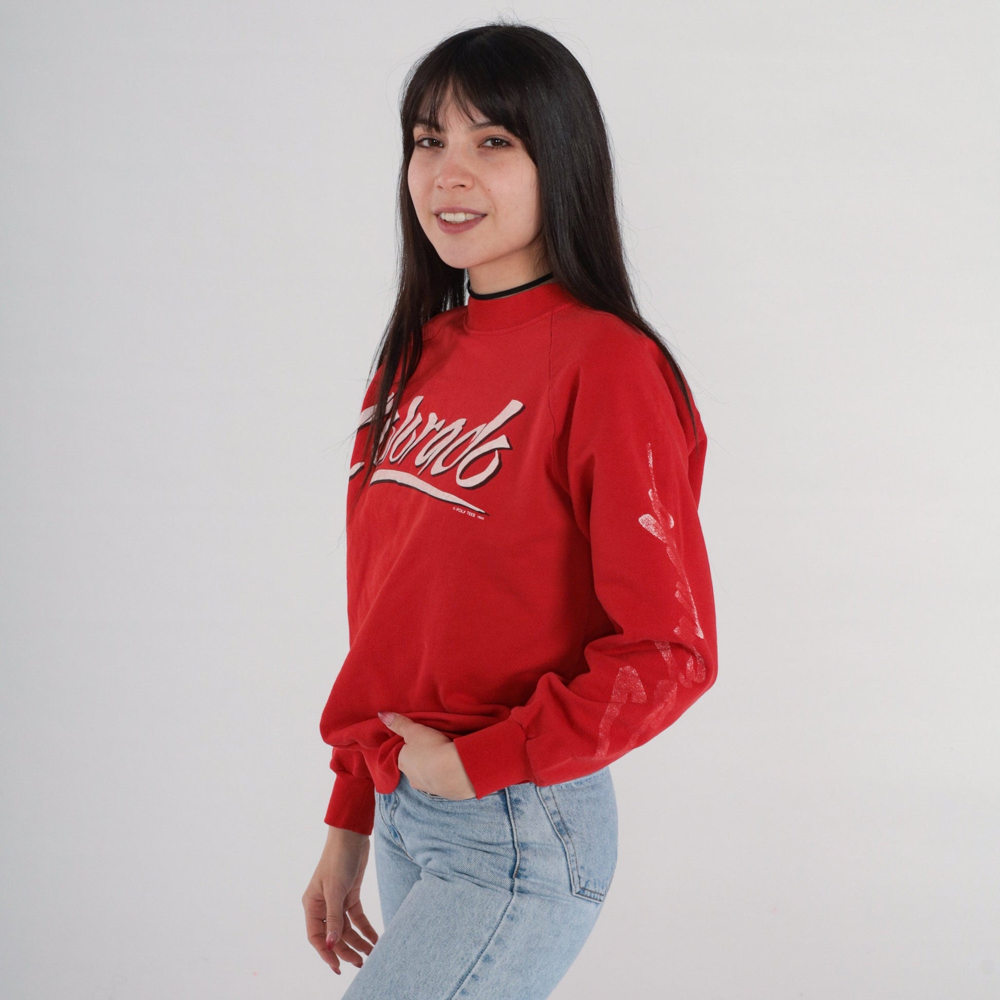 80s Colorado Spellout Raglan Sweatshirt Red Graphic Crewneck Medium