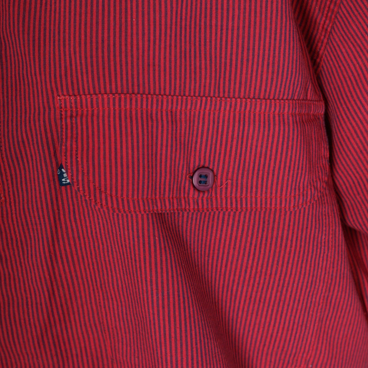 80s Levi's Railroad Stripe Button-Up Shirt Red Navy Long Sleeve Large