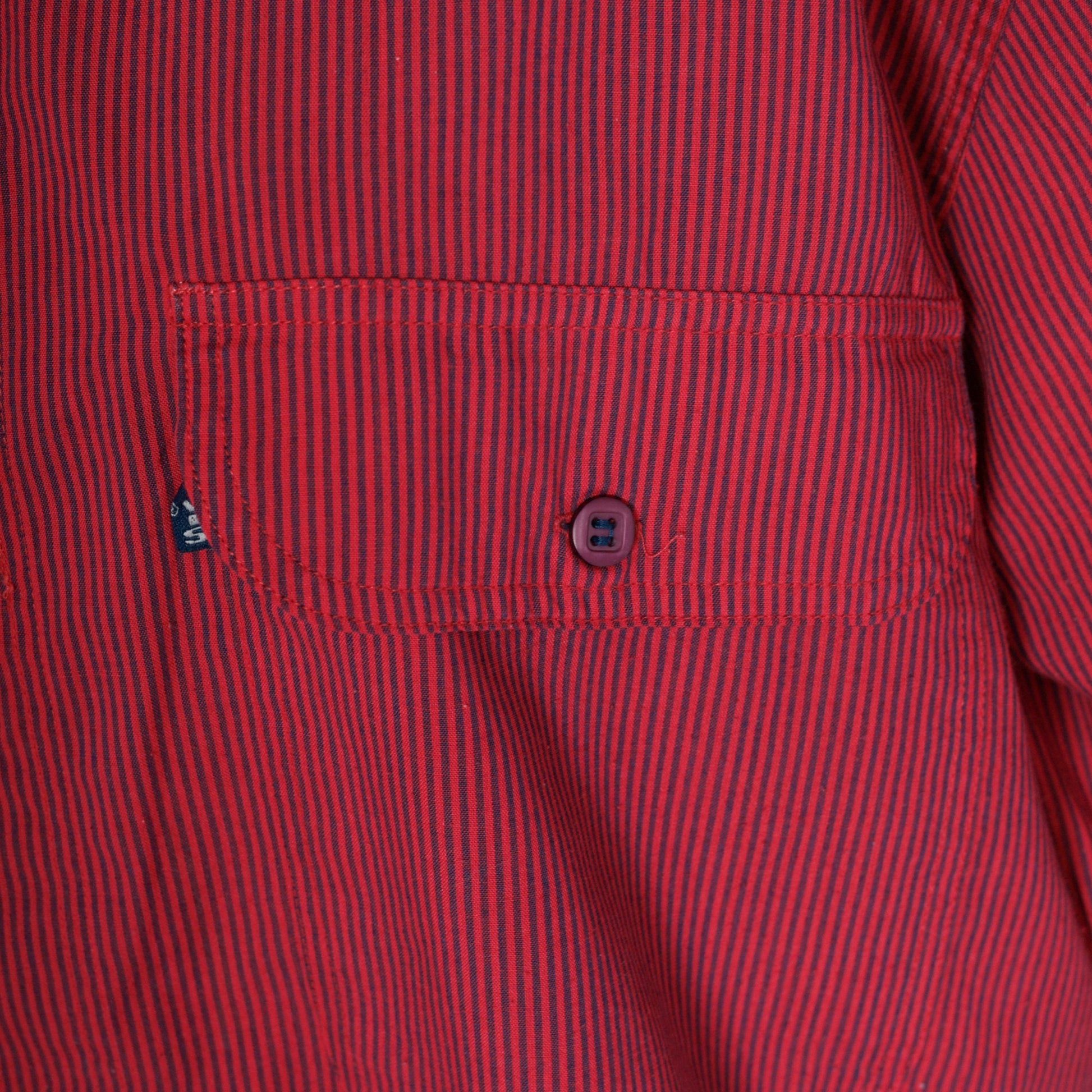 80s Levi's Railroad Stripe Button-Up Shirt Red Navy Long Sleeve Large