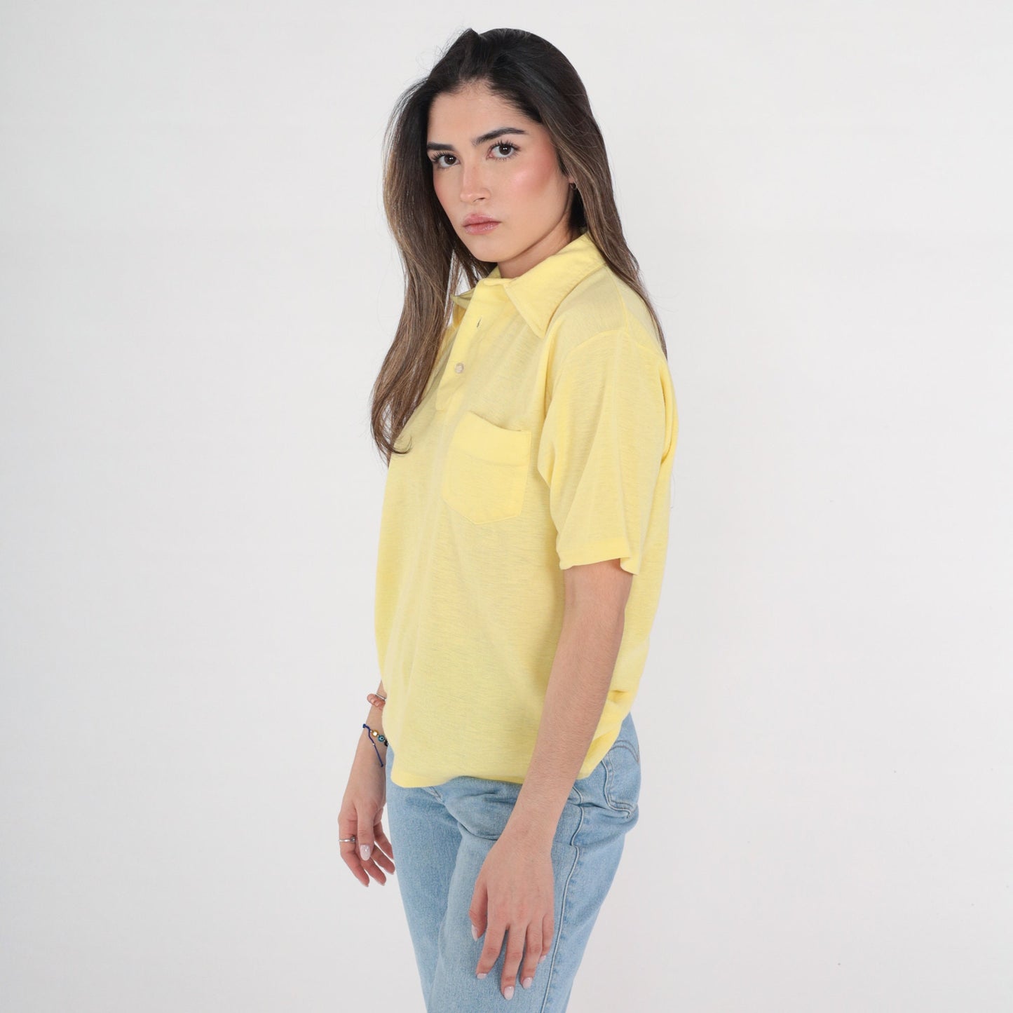 70s Carolina Pacific Yellow Polo Shirt Button-Up Short Sleeve Medium Large