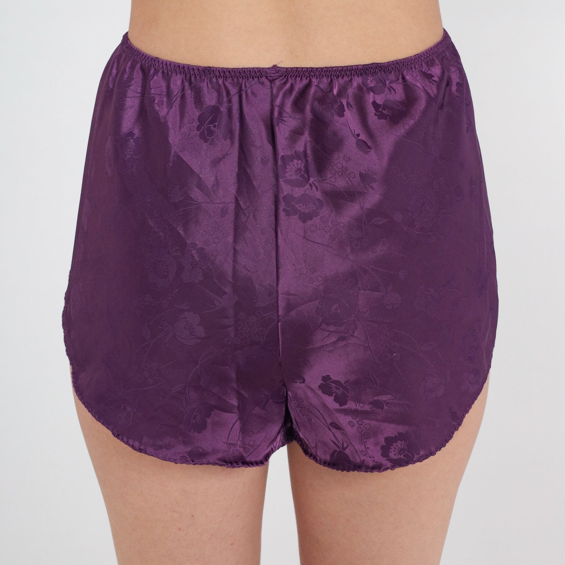 90s Purple Floral Embossed Satin Tap Shorts Small S