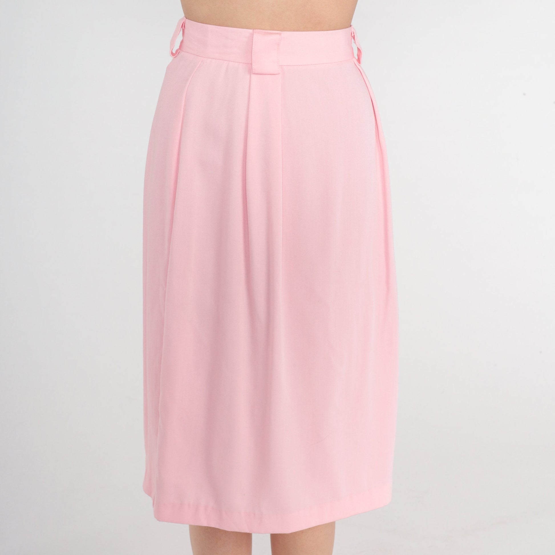 80s Baby Pink Midi Skirt High Waist Straight Cut Extra Small