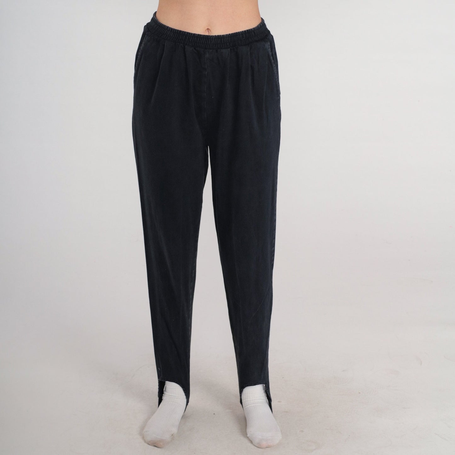 90s Black Stirrup Pants Tapered High Waist Trousers Small S