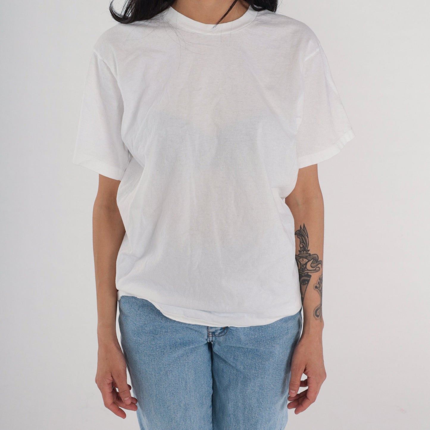 80s Hanes White Cotton T-Shirt Crewneck Plain Tee Large L