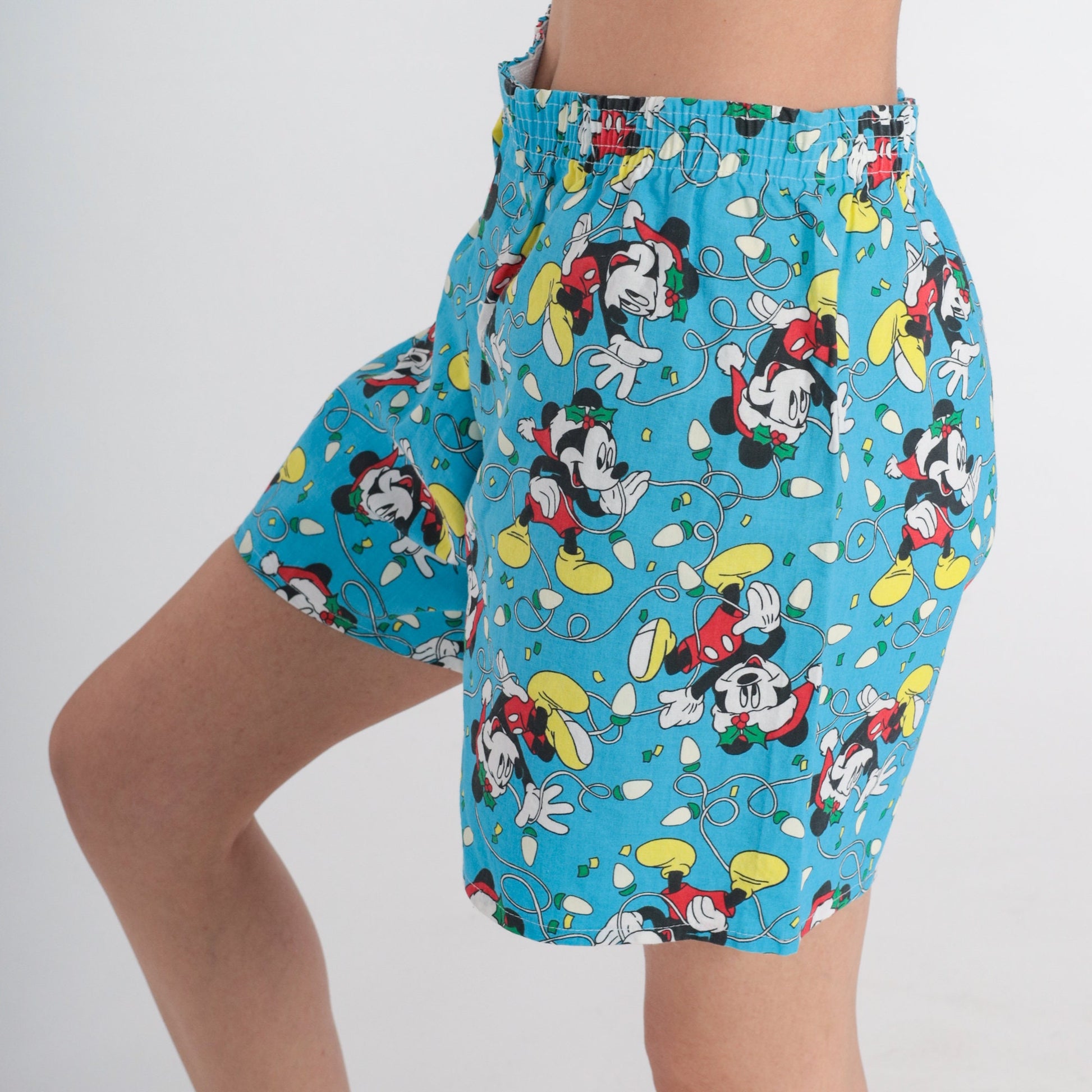 80s Mickey Mouse Christmas Boxer Shorts Blue Cotton Disney Large L