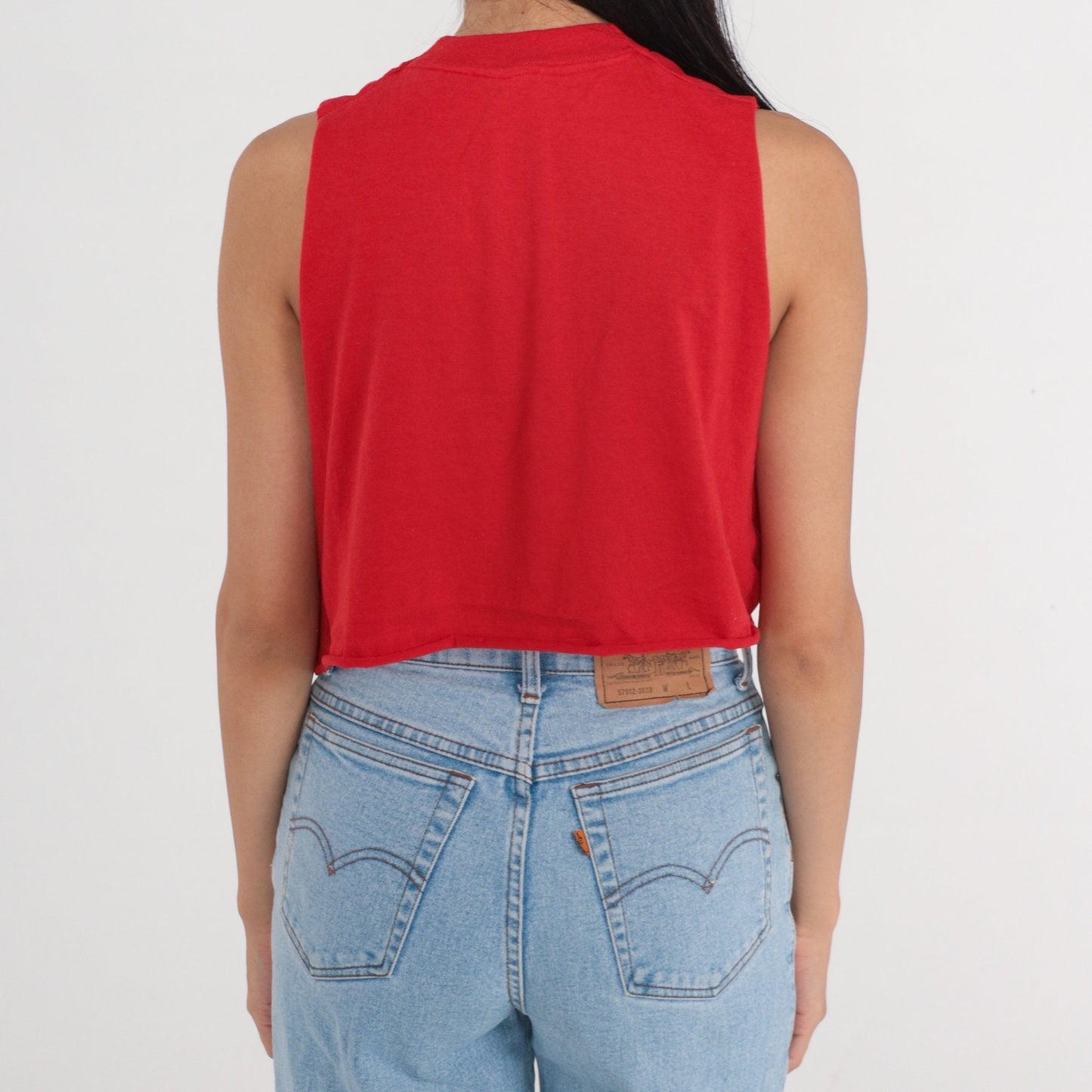 90s Ida Grove Iowa Airplane Graphic Crop Tank Top Red Small