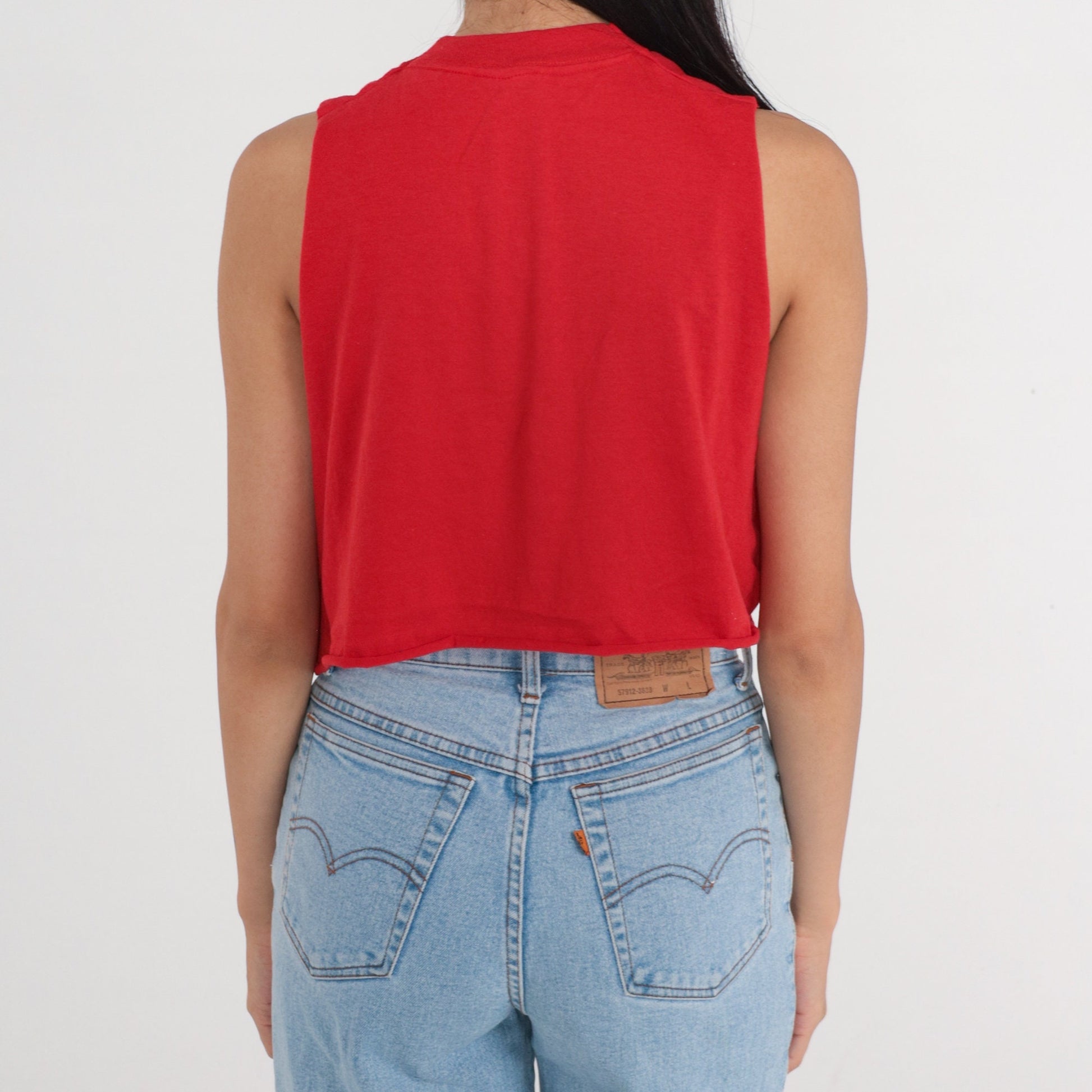 90s Ida Grove Iowa Airplane Graphic Crop Tank Top Red Small