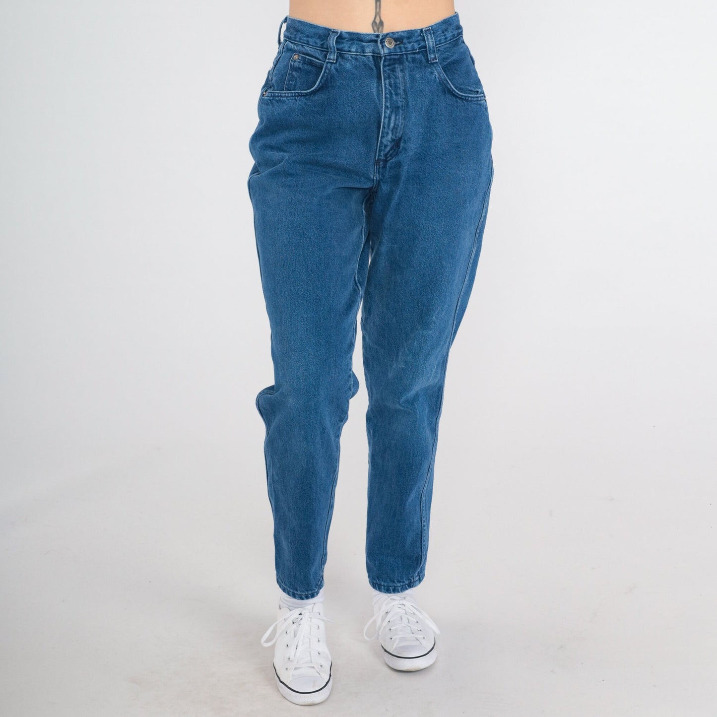 90s Bonjour Tapered Mom Jeans Dark Blue Denim Small