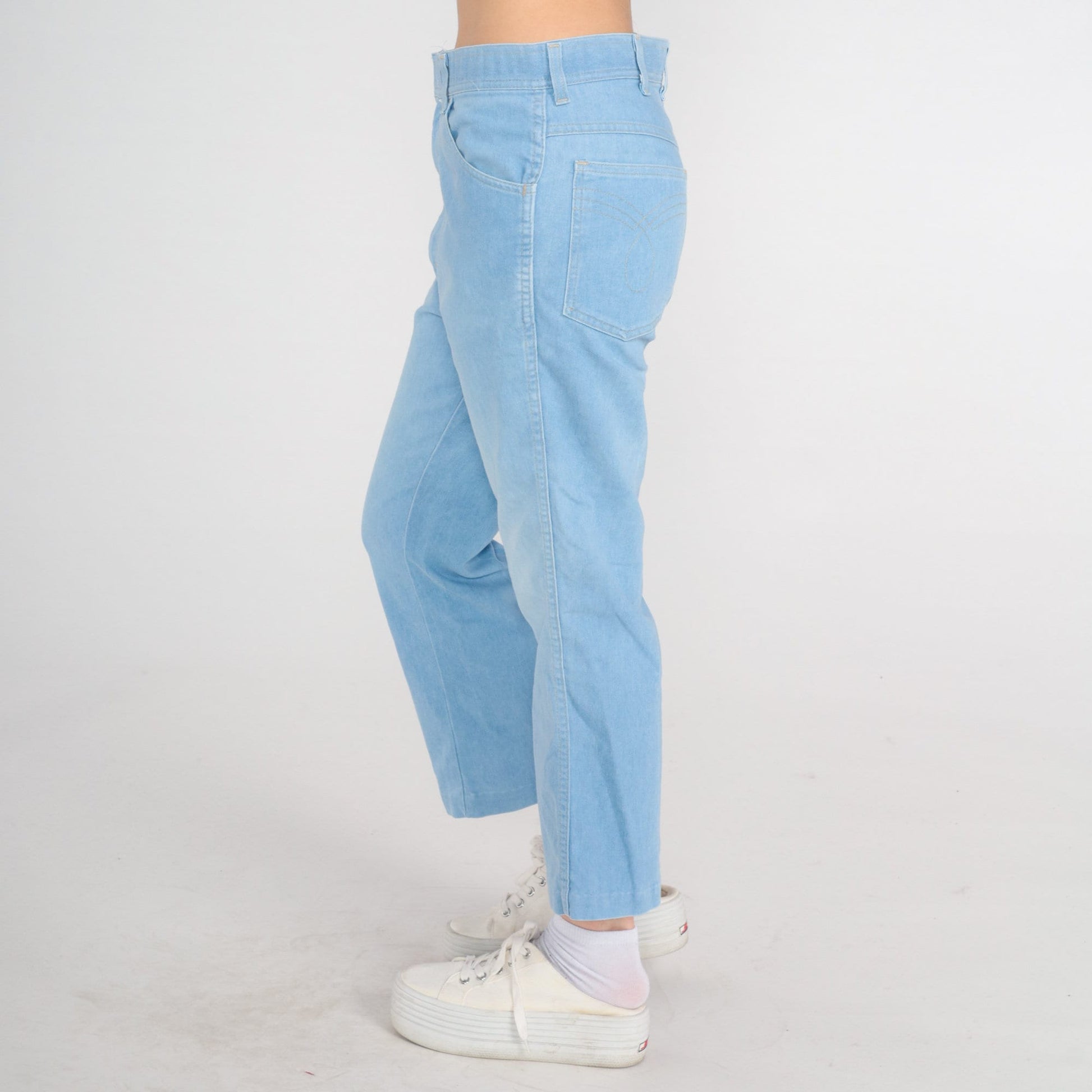 70s Bell Bottom Flared Jeans Men's 33 High Rise Denim Blue Medium