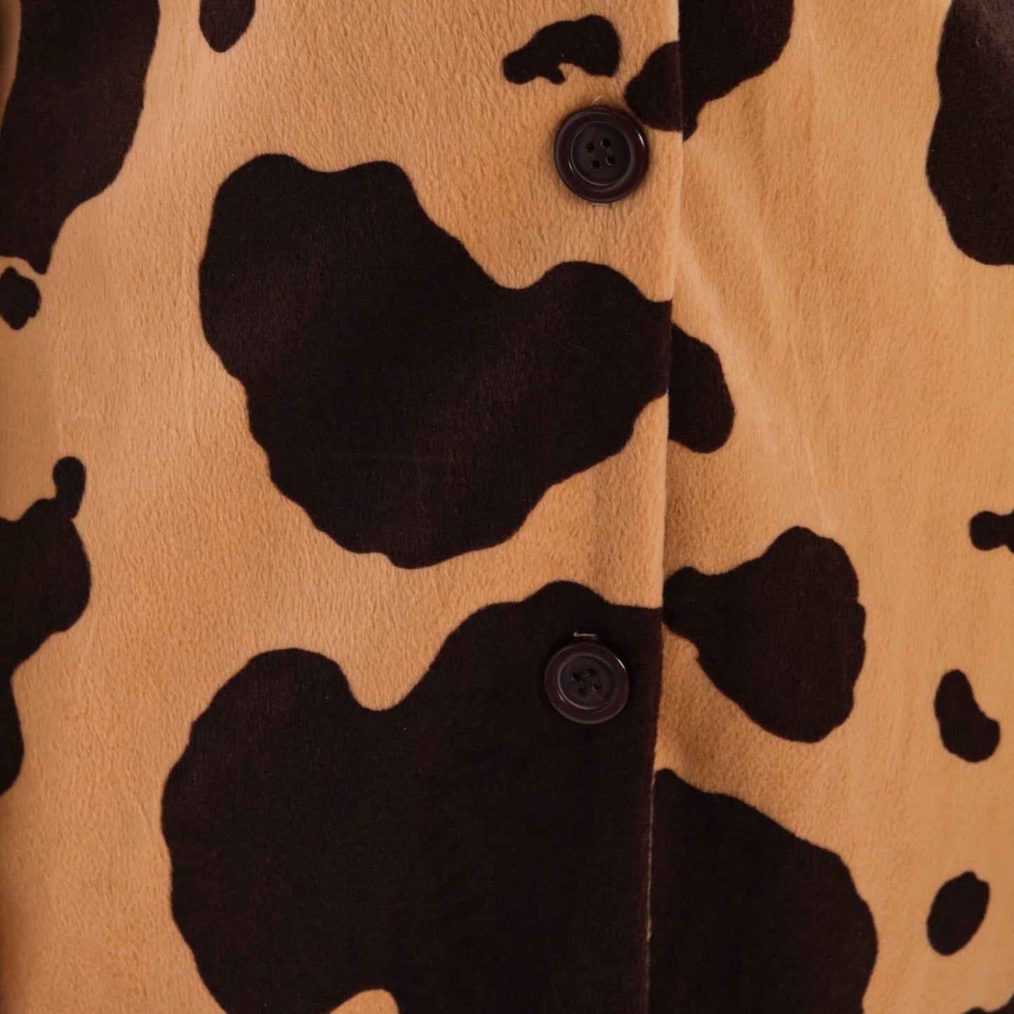 90s Cow Print Faux Fur Jacket Brown Button-Up Knee-Length Small