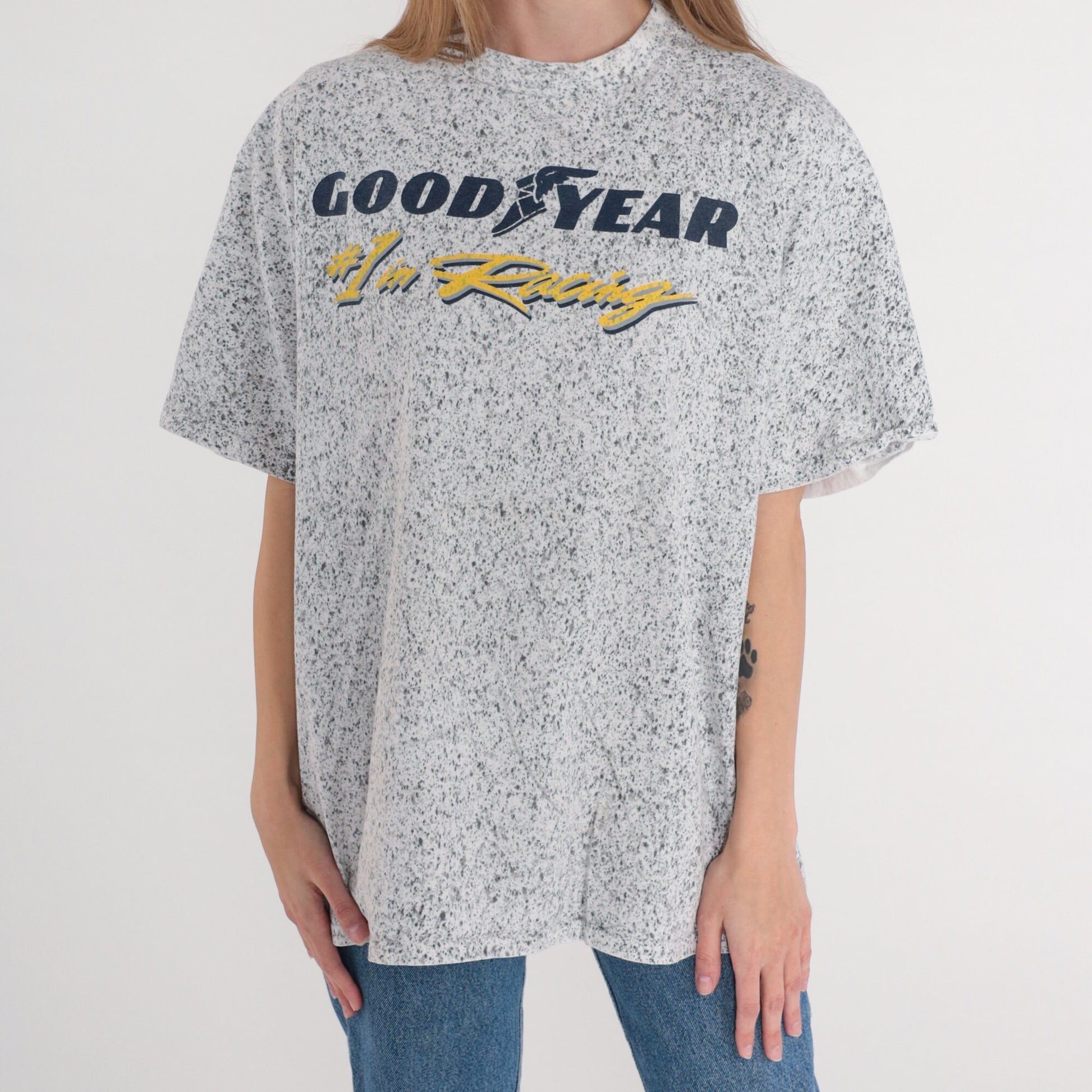 90s Goodyear Racing Paint Splatter Graphic T-Shirt Cotton Extra Large XL