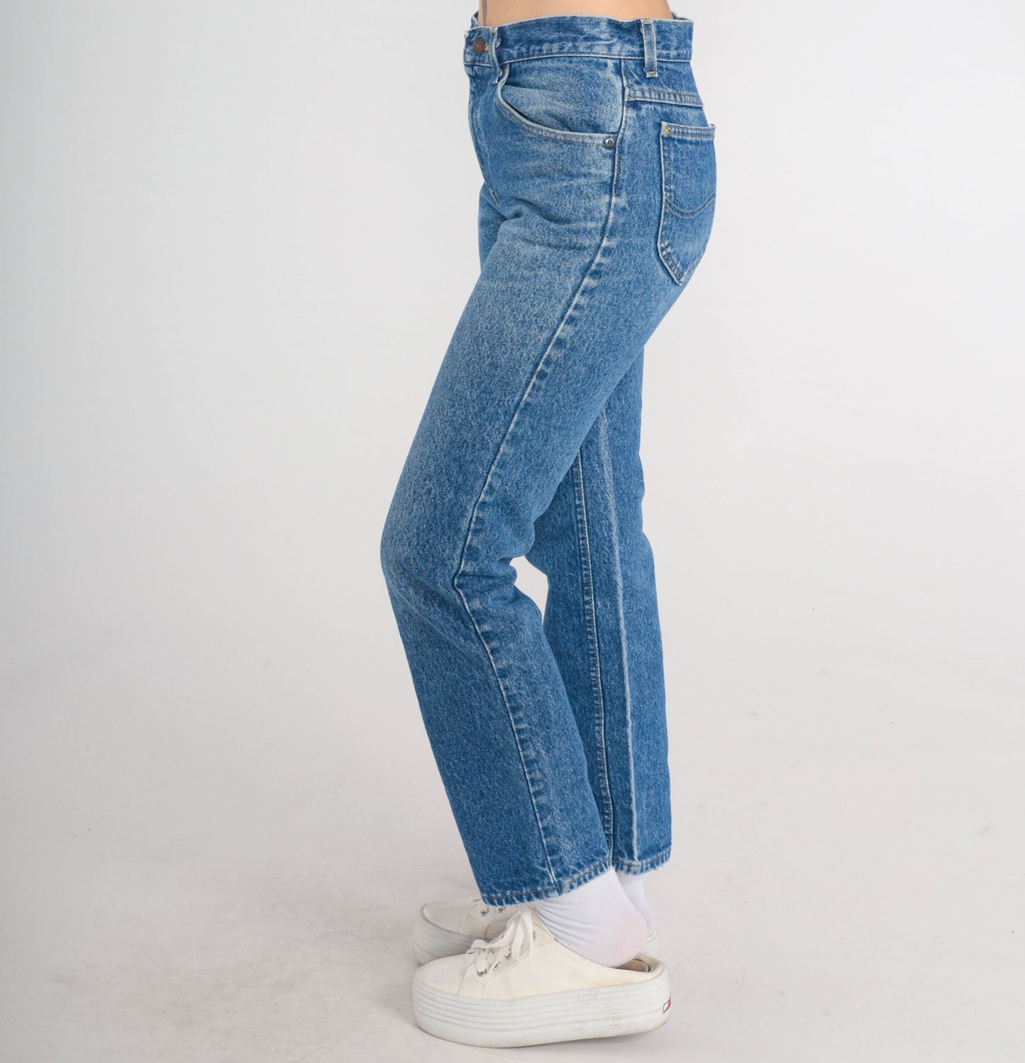 90s Lee Mom Jeans Mid Rise Straight Leg Blue Denim Small