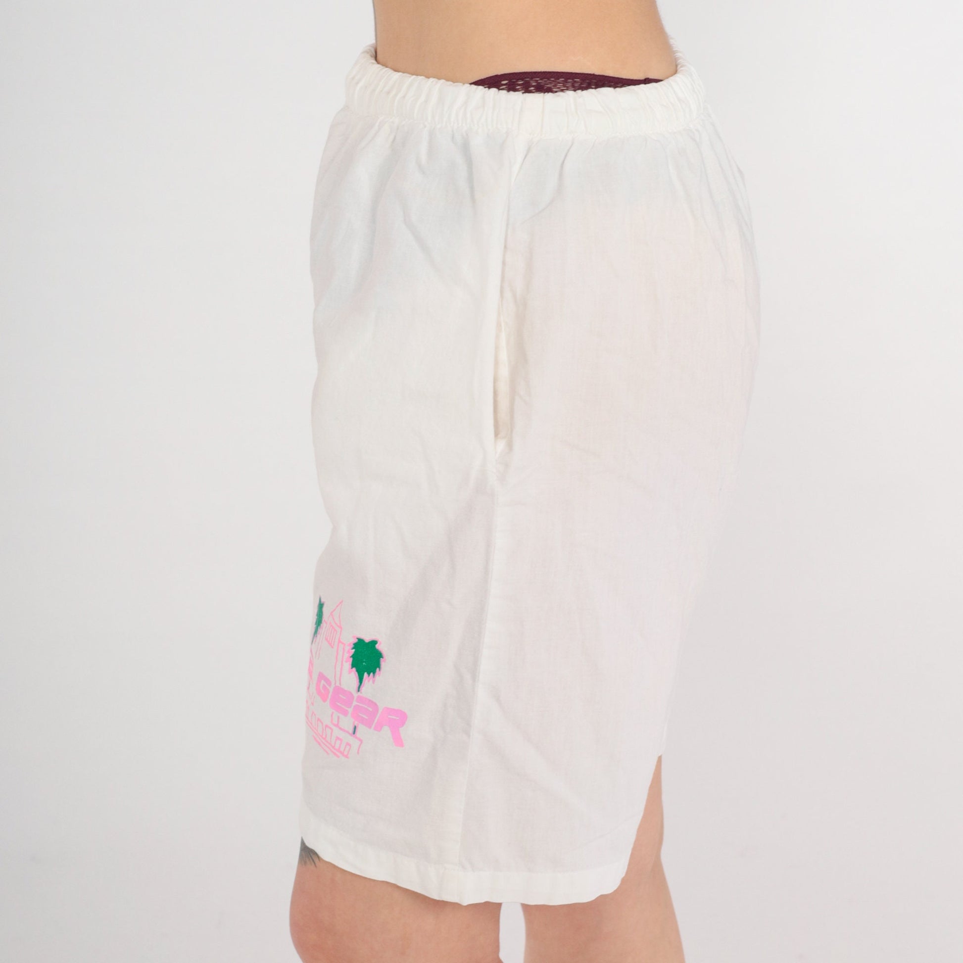 90s LA Gear White Neon Palm Tree Shorts High Waist Medium Large