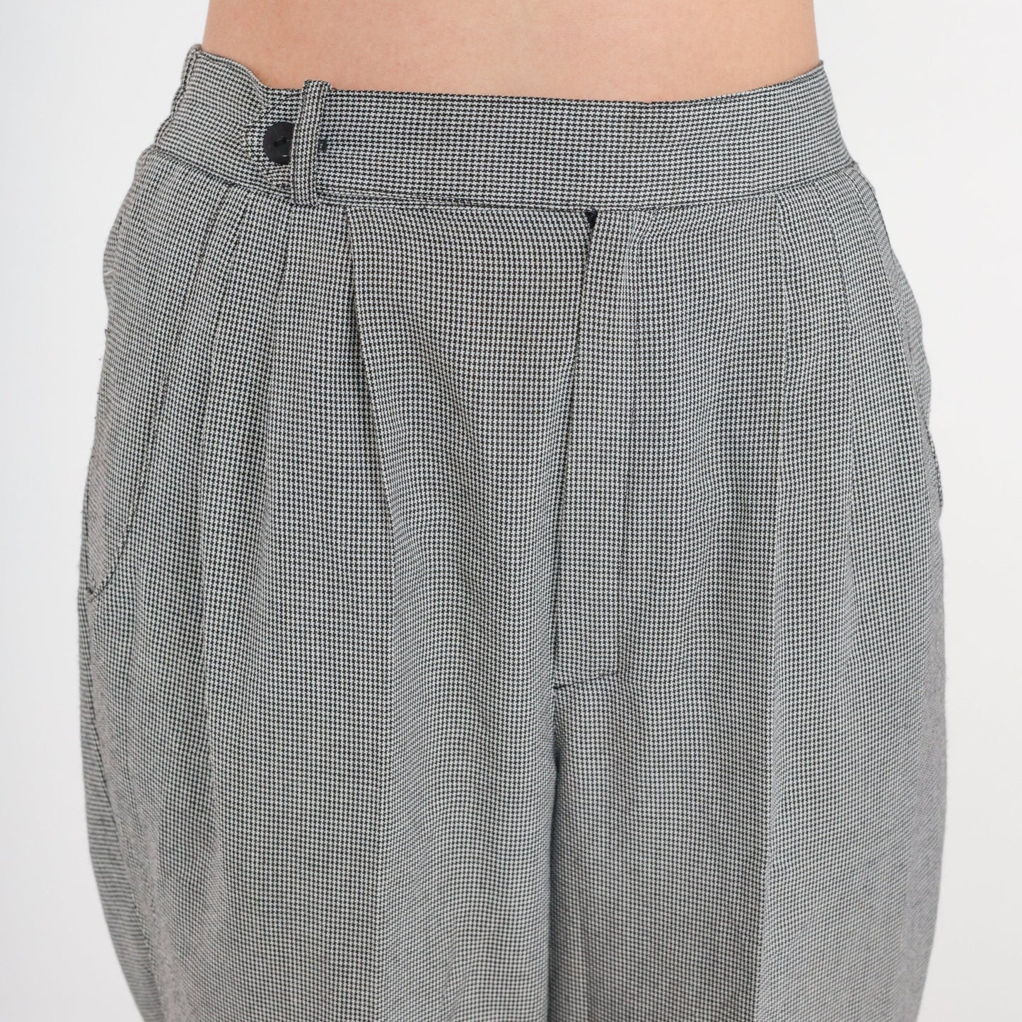 80s Checkered High-Waisted Tapered Trousers Pleated Plaid Pants Small