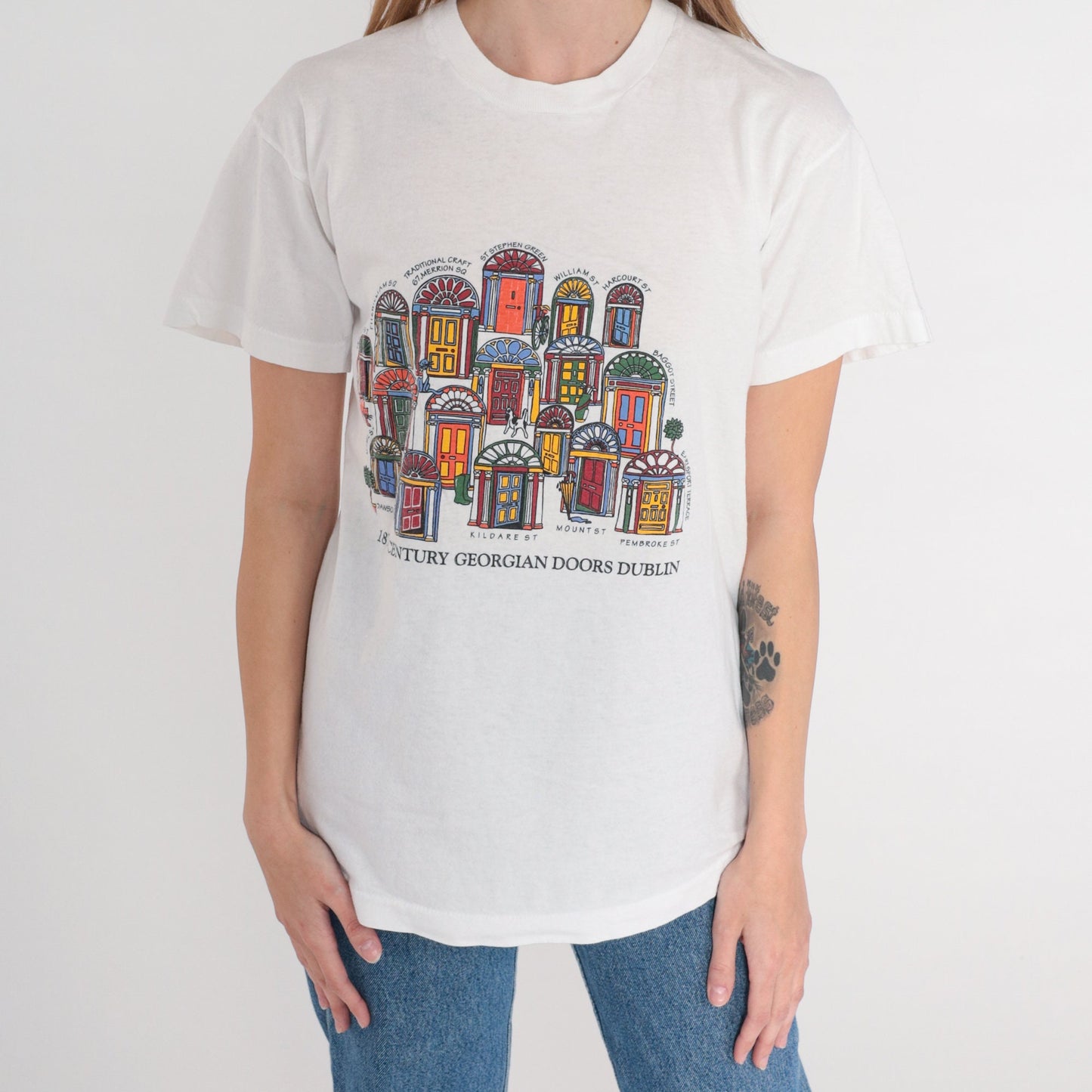 90s Dublin Georgian Doors T-Shirt Screen Stars Graphic Tee White Small S