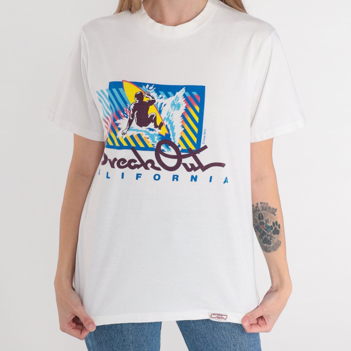 90s Crazy Shirts Break Out California Surfer Graphic Tee Cotton Medium M